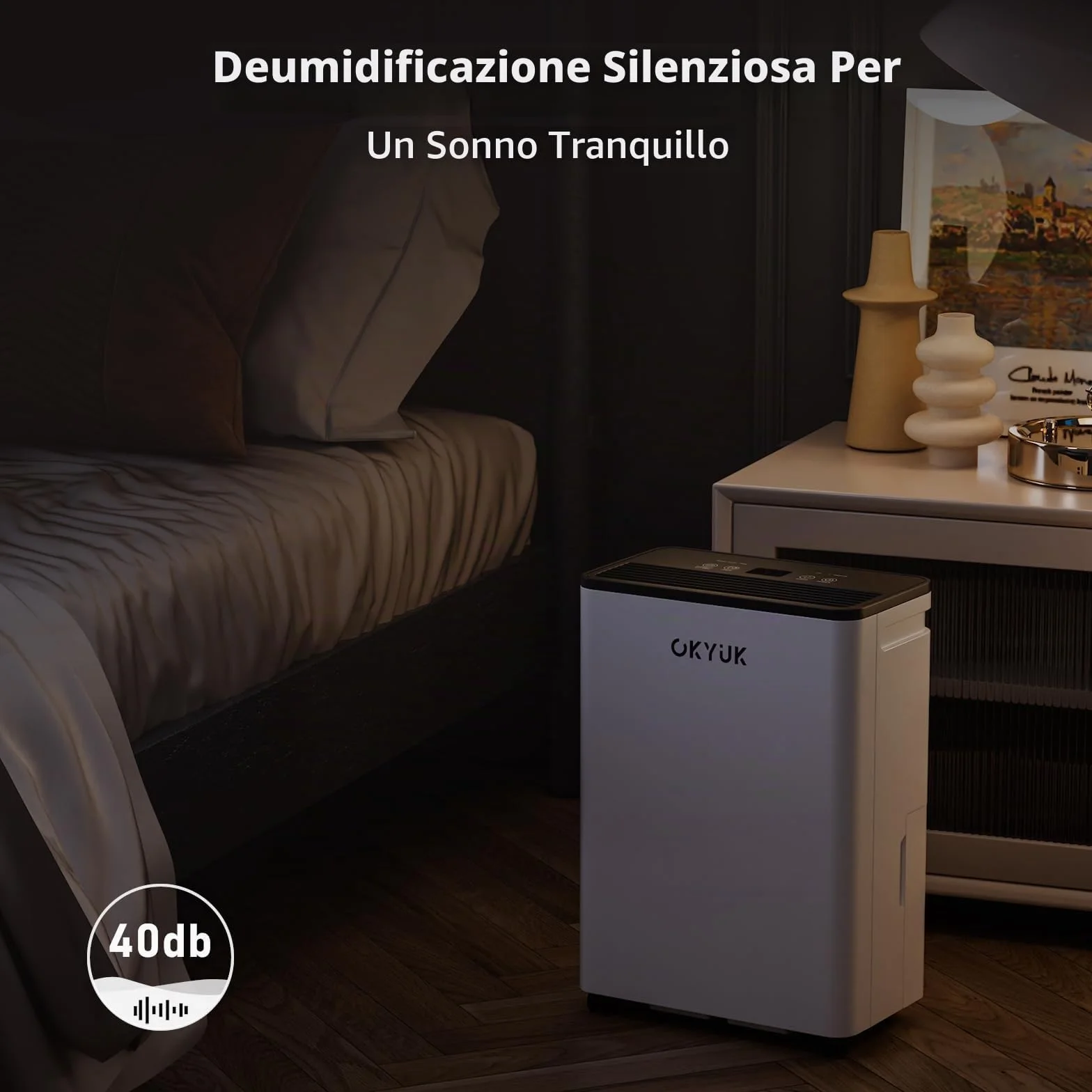 OKYUK Deumidificatore Casa Muffa 12 L, deumidificatore bagno, deumidificatore casa 2.5L, 35 m², con spegnimento automatico Timing 24H, ideale per camper, bagno, camera da letto, cantina (12L Bianco)