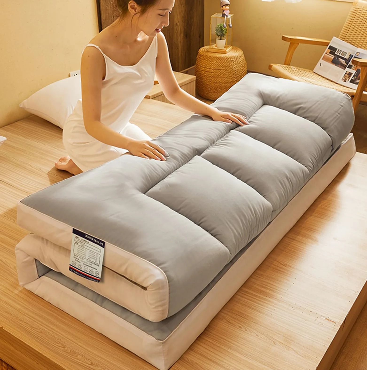 Materassi giapponesi King Size, coprimaterasso in gel e memory foam per letto matrimoniale, traspirante, futon, materasso da pavimento (200x220cm Cammello)