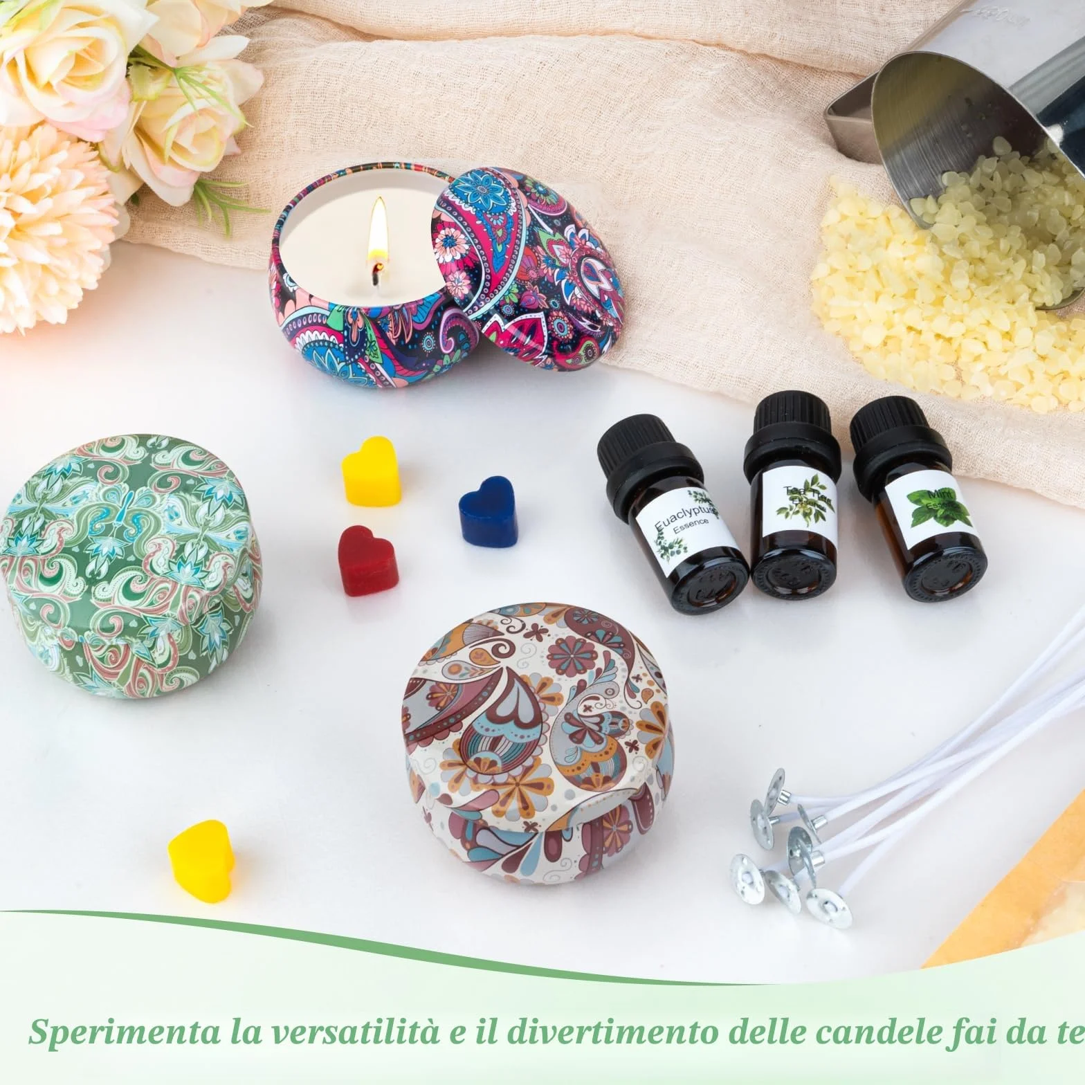 VICBAY Kit Candele Fai Da Te, 480g Cera Soia, 9 Barattoli, 6 Oli Profumati, DIY Set Regalo