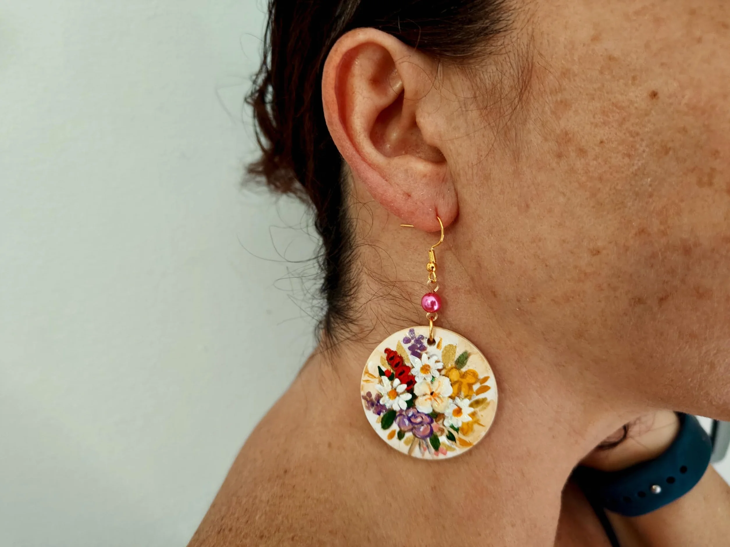 Orecchini dipinti a mano FIORI INGLESI – Gioielli da donna, Gancio in argento, Made in Italy
