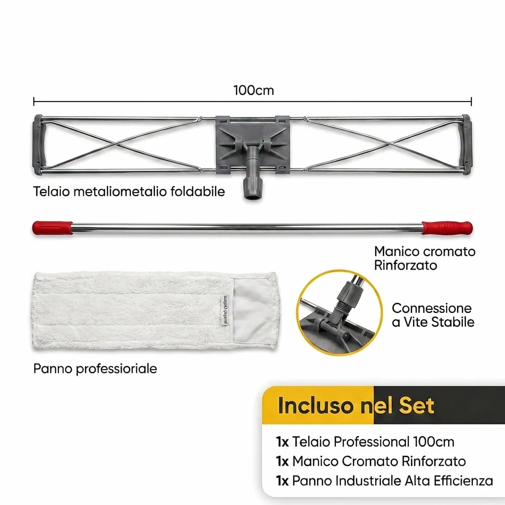 Scopa Industriale per Pavimenti 100 cm, Spazzolone Professionale con Manico Cromato