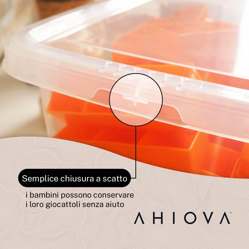 Scatole Plastica 8L con Coperchio Set 5 Portaoggetti Impilabili Trasparenti 33x24x15,5cm Bagno Garage Ufficio
