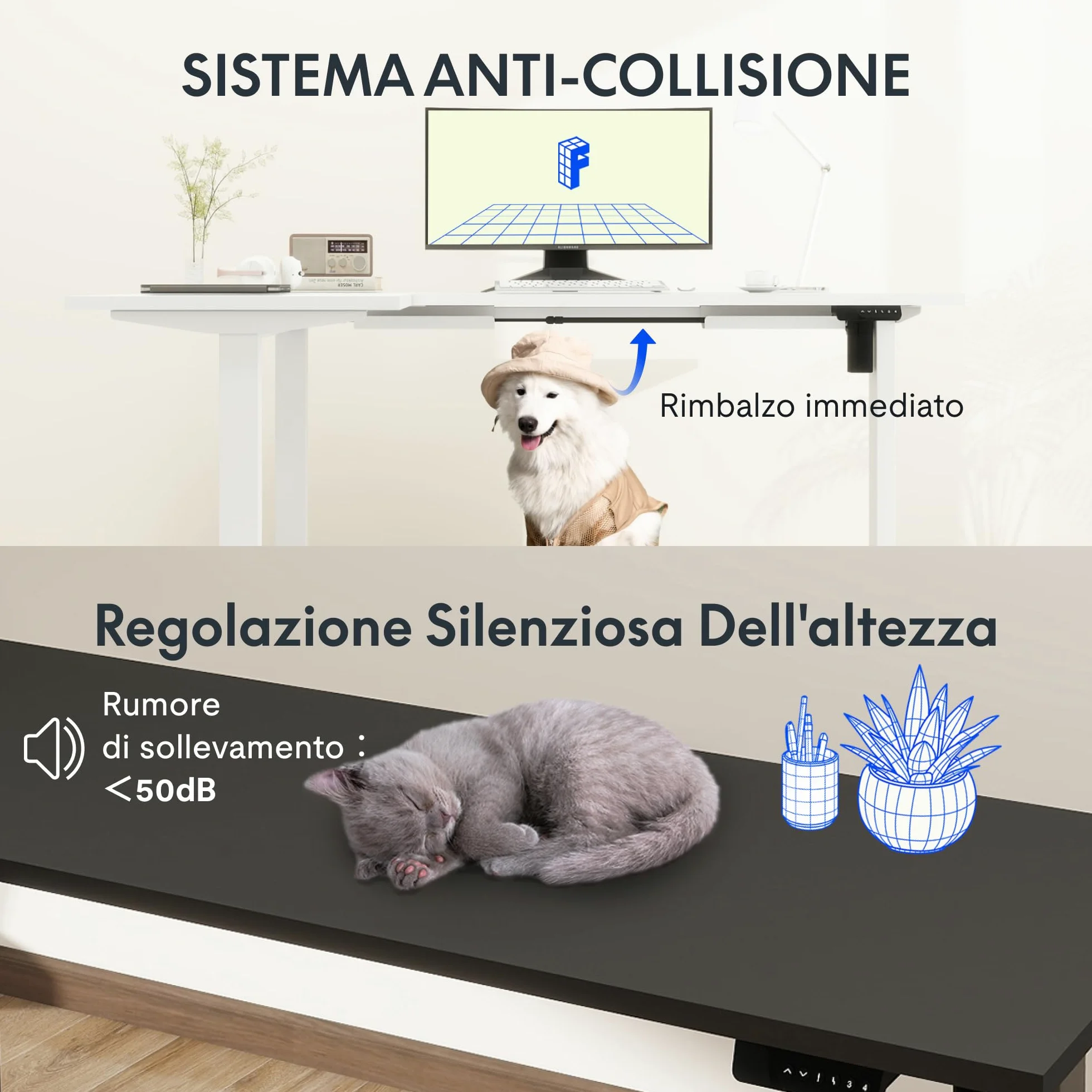 FLEXISPOT - Scrivania da ufficio angolare 180x120cm, tavolo a L con 3 piedi, scrivania elettrica regolabile in altezza con 4 pulsanti di memoria e sistema di sicurezza anti-collisione (Bianco)