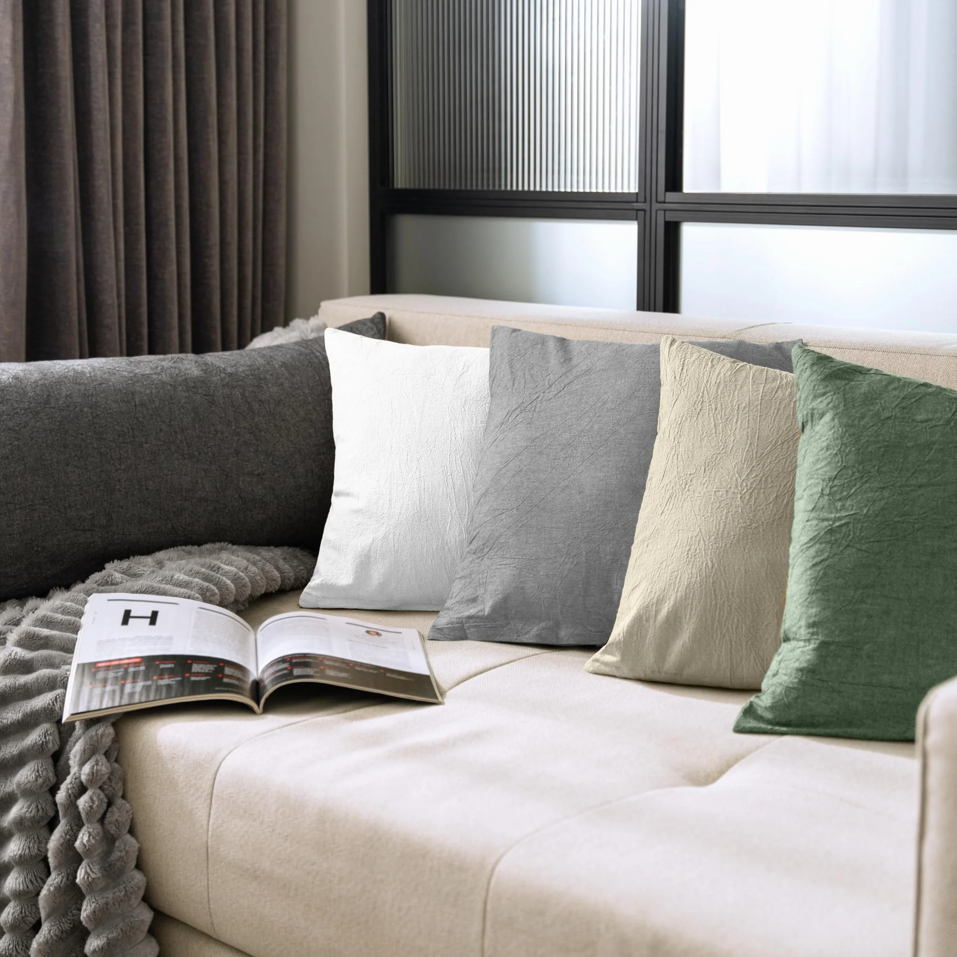 Dreamzie Federe Cuscino 40x40 cm Set di 2 Cotone Lavato Grigio Chiaro Cerniera OEKO-TEX