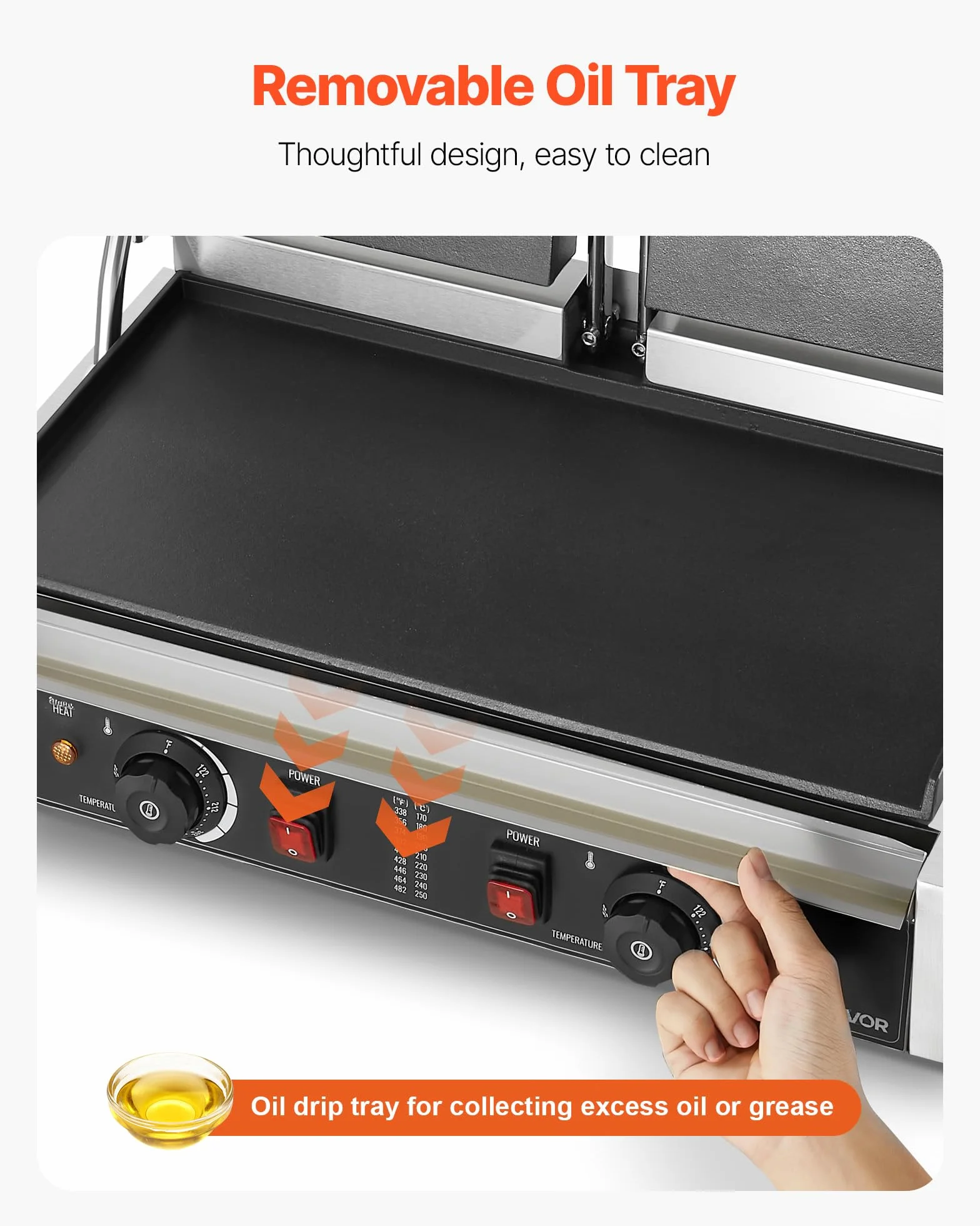 VEVOR 3600W Grill elettrico per panini,doppia piastra per panini con piastra smaltata piatta da 48,5x23 cm,piastra per panini in acciaio inox,controllo della temperatura,per hamburger,bistecche,cucina