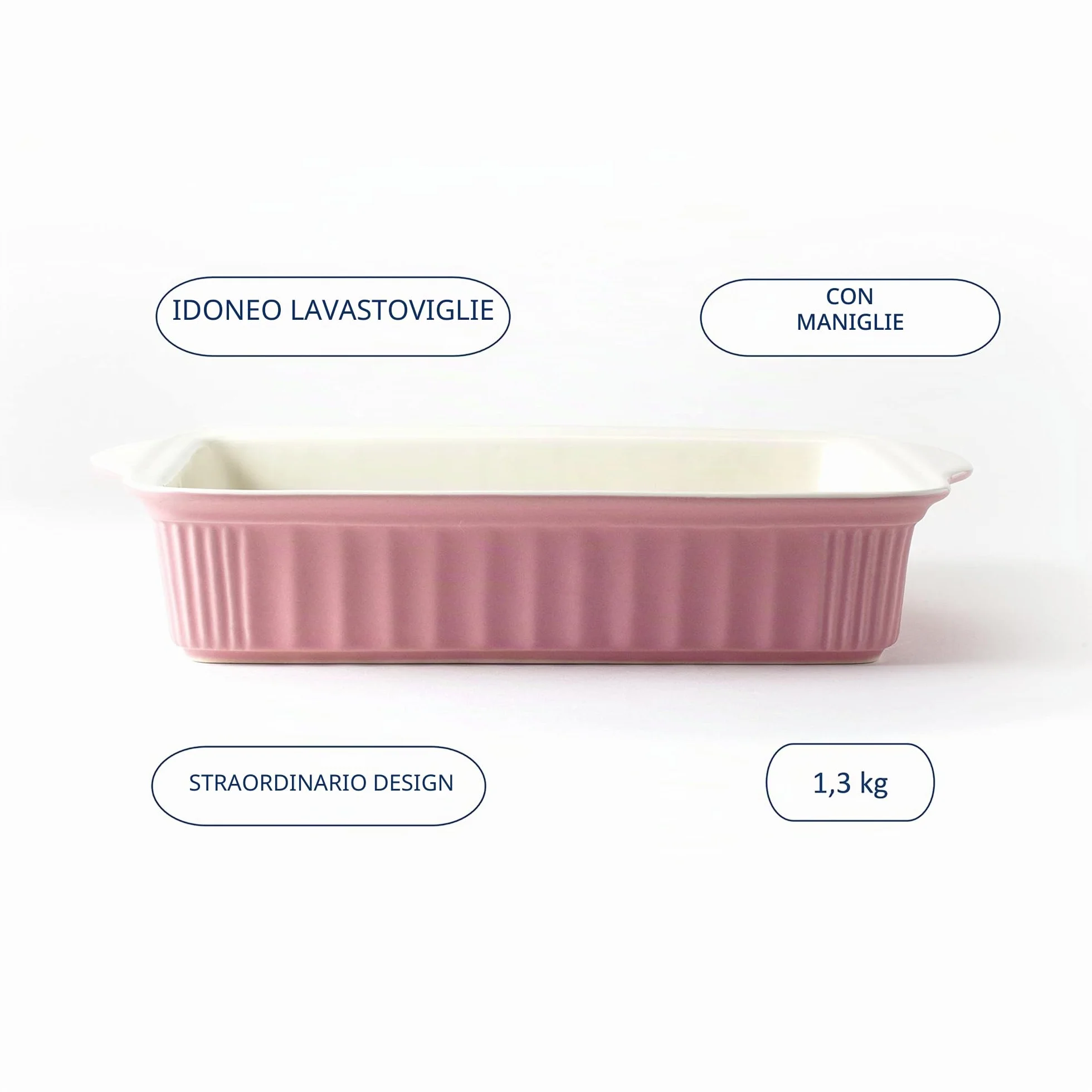 Hanseküche Casseruola in ceramica di alta qualità - Ideale per lasagne, sformati o tiramisù, grande casseruola, pirofila da forno, lasagne rettangolari (rosa)