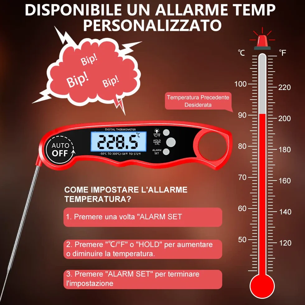 CIRYCASE Termometro Cucina a Lettura Rapida con Sonda da 102cm LCD per Forno BBQ Carne
