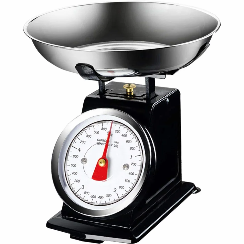 Bakaji Bilancia Meccanica Analogica da Cucina Atlas in Metallo con Ciotola Cromata 5Kg Nero