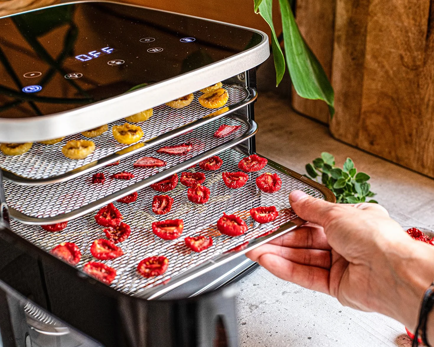ROMMELSBACHER Essiccatore DA 450, superficie di essiccazione 0,2 m², con 5 vassoi in acciaio inox, 1 griglia di essiccazione, 1 base di essiccazione, 2 stampi per cereali, display LCD, timer 99 ore
