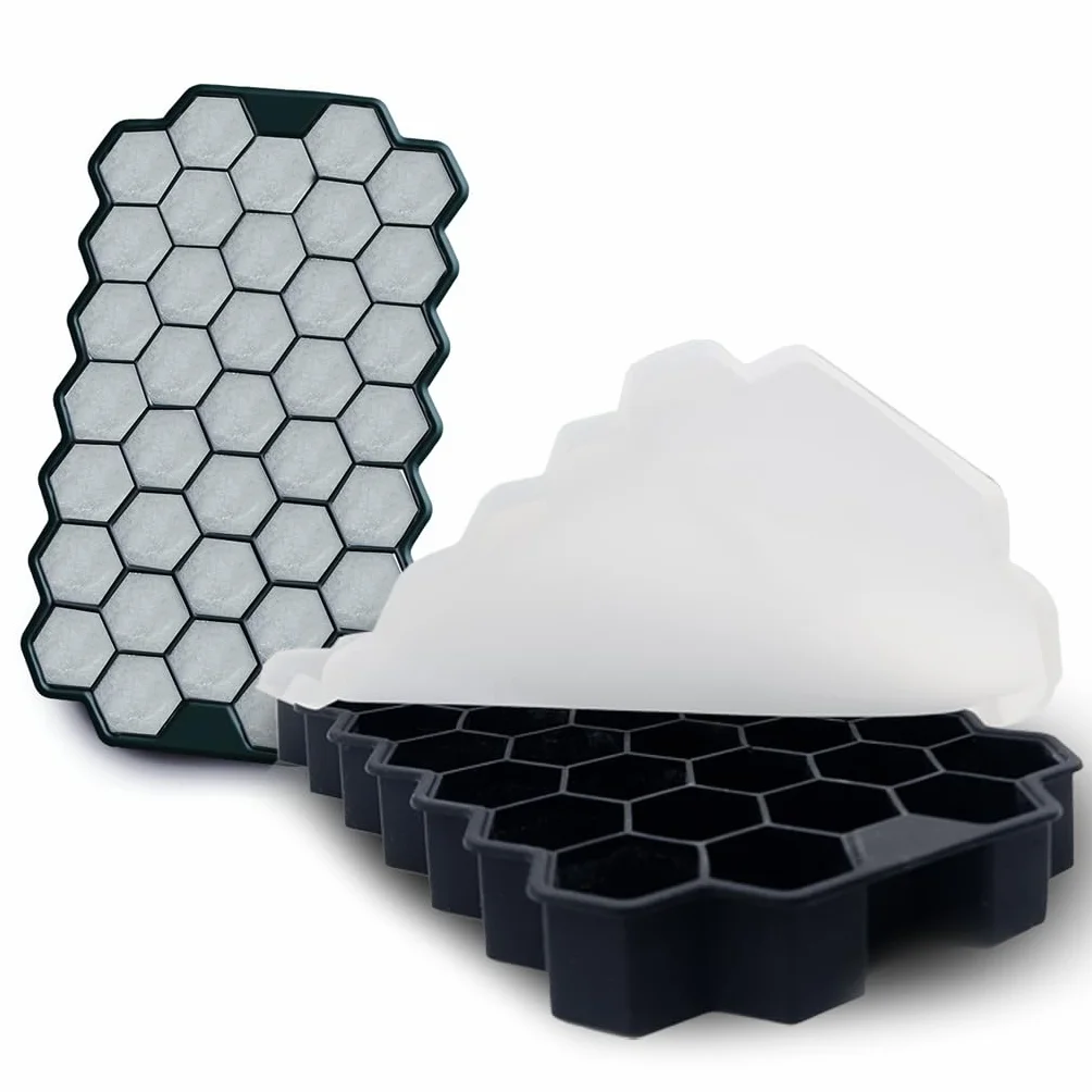 Stampi Ghiaccio in Silicone con Coperchio Set 2 Impilabili BPA Free 74 Cubetti Facile Rilascio Salvaspazio