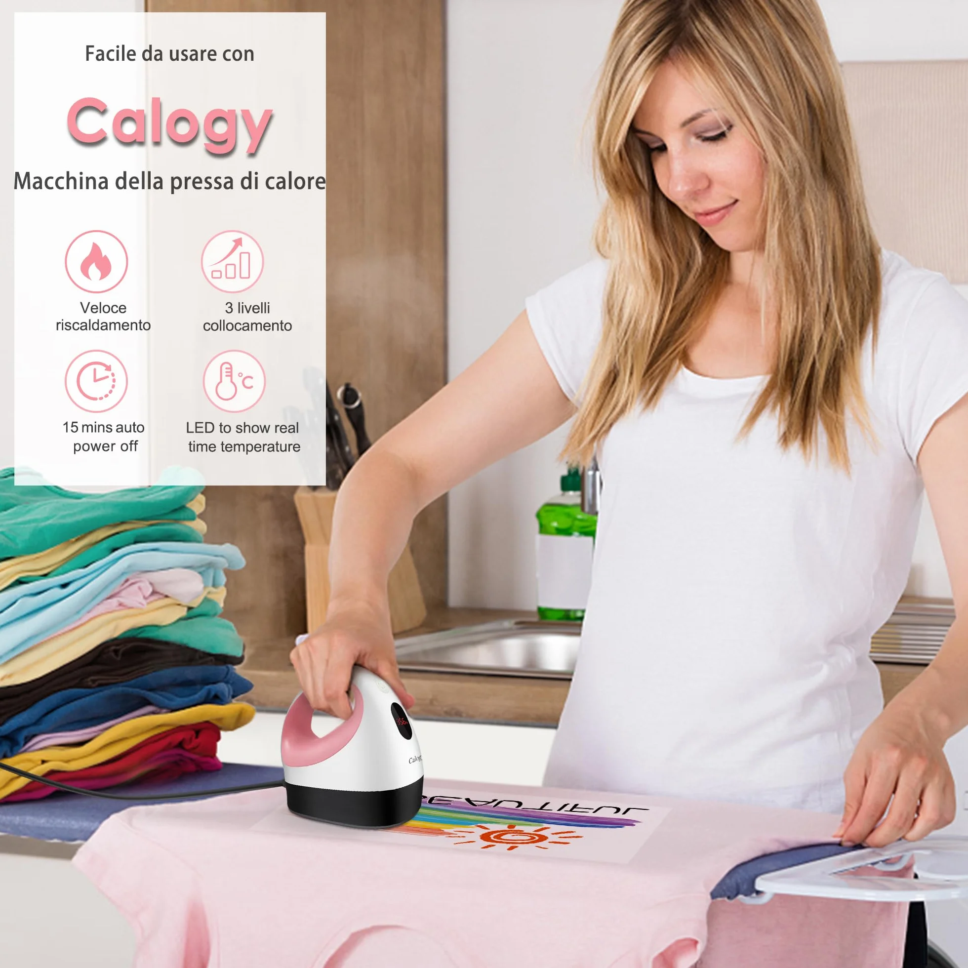 Calogy Pressa a Caldo Mini Termopressa per Magliette Controllo Costante Temperatura Macchina per Trasferimento Termico Base Sicurezza Isolata