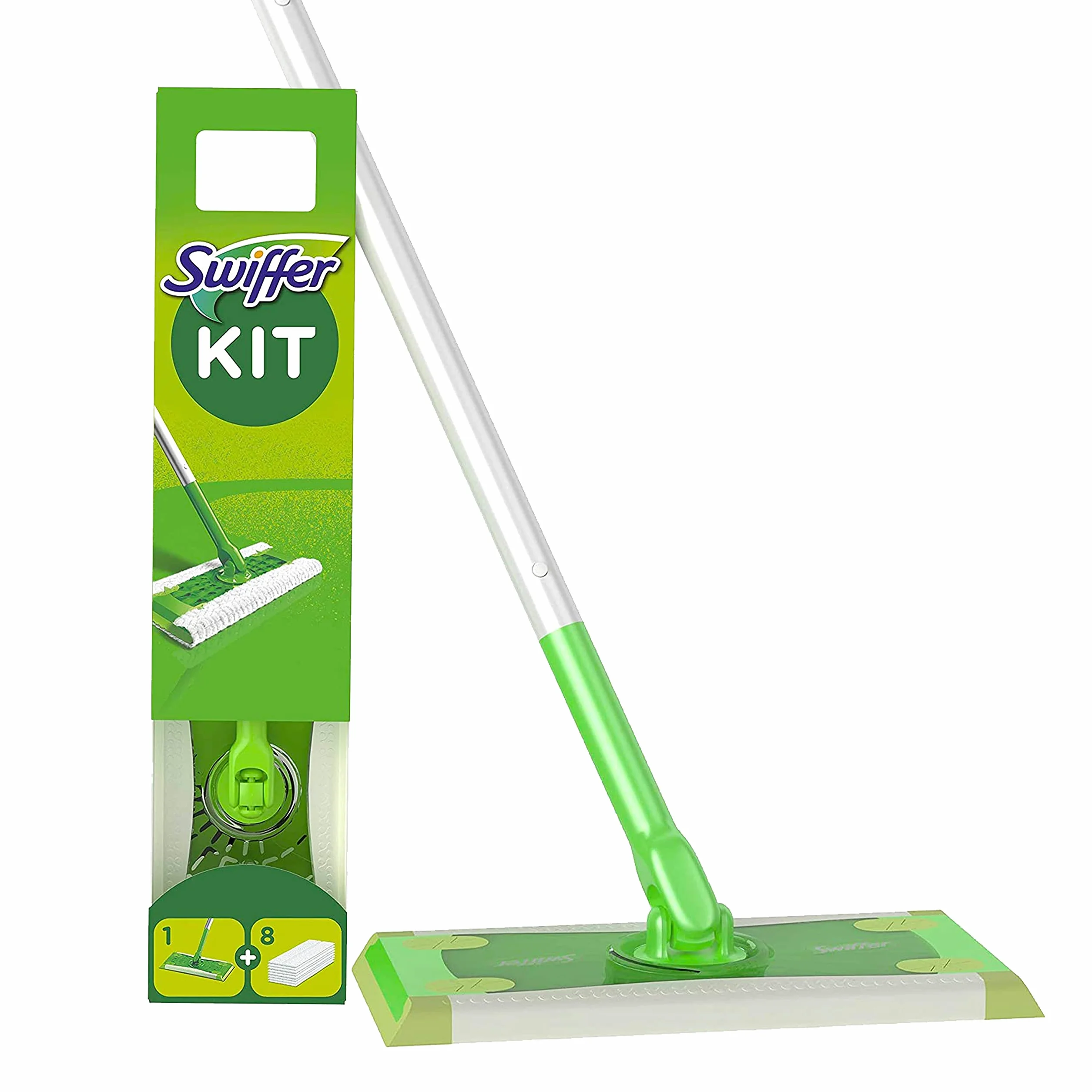 Swiffer Lavapavimenti Cattura Polvere Dry Starter Kit, 1 Scopa, 8 Panni Asciutti