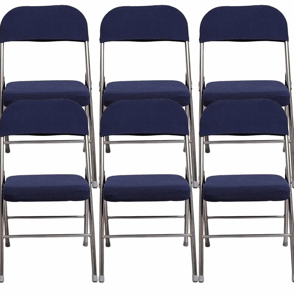 Set di coprisedia elastici per sedie pieghevoli, sedie da ufficio, sgabelli da bar, fodere protettive per riunioni, eventi, feste (blu navy, 6 pezzi)