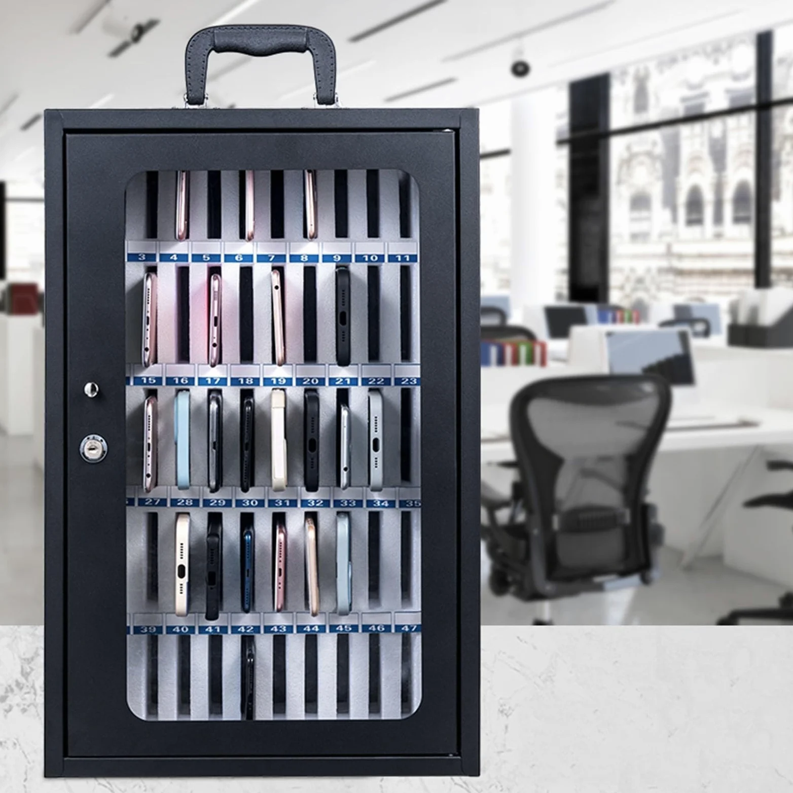 Armadietto per telefoni cellulari in acciaio, montabile a parete con serratura, portatile, cassaforte per telefoni cellulari della scuola aziendale(60 slots)