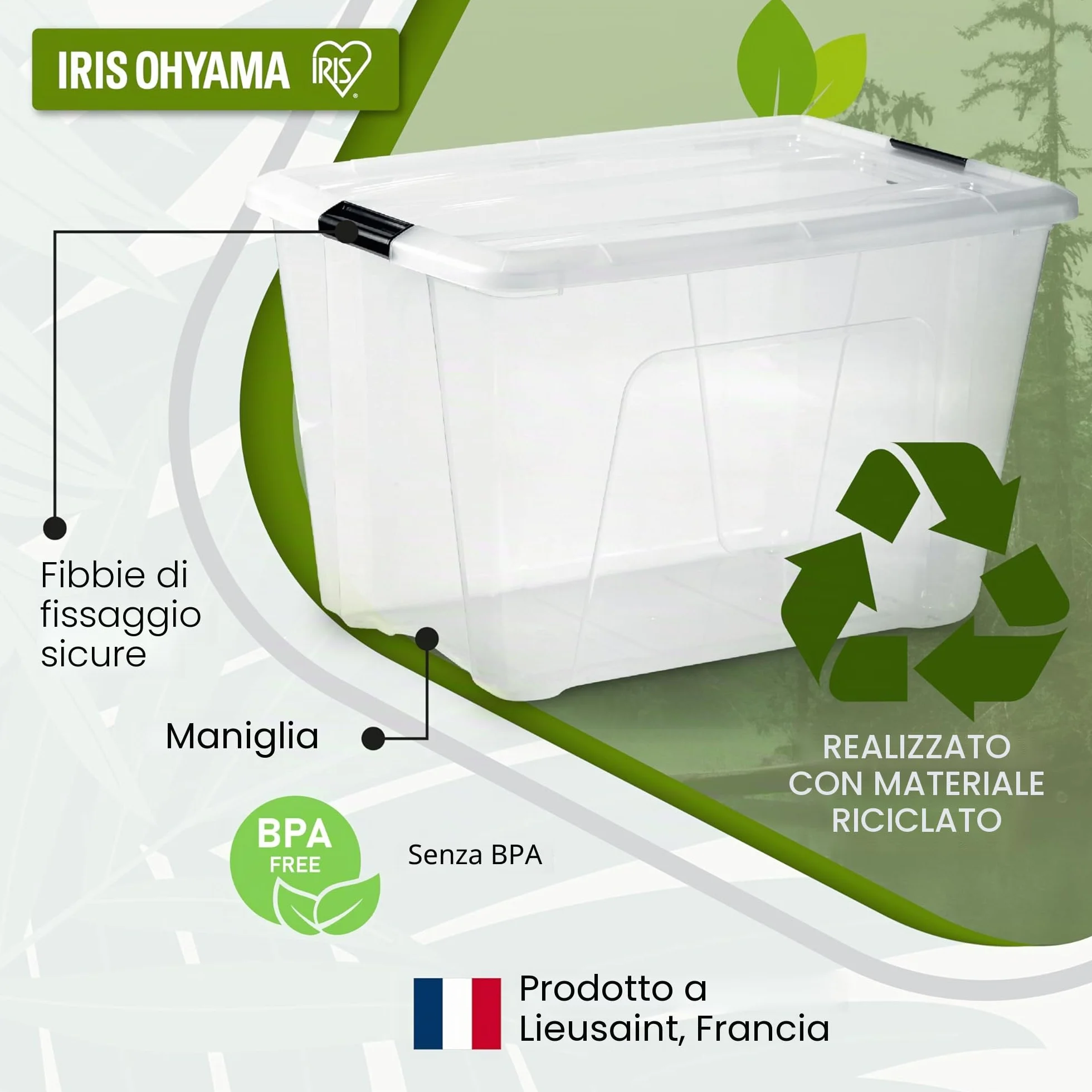 Iris Ohyama Scatola portaoggetti in plastica 55 l confezione da 3 trasparente impilabile