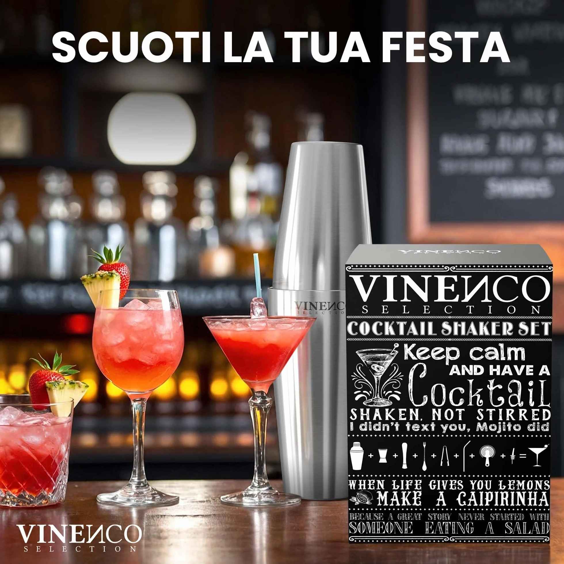 Professionale Boston Shaker Cocktail Set con Soporte Acciaio Premium per Mojito Martini Gin Long Drink