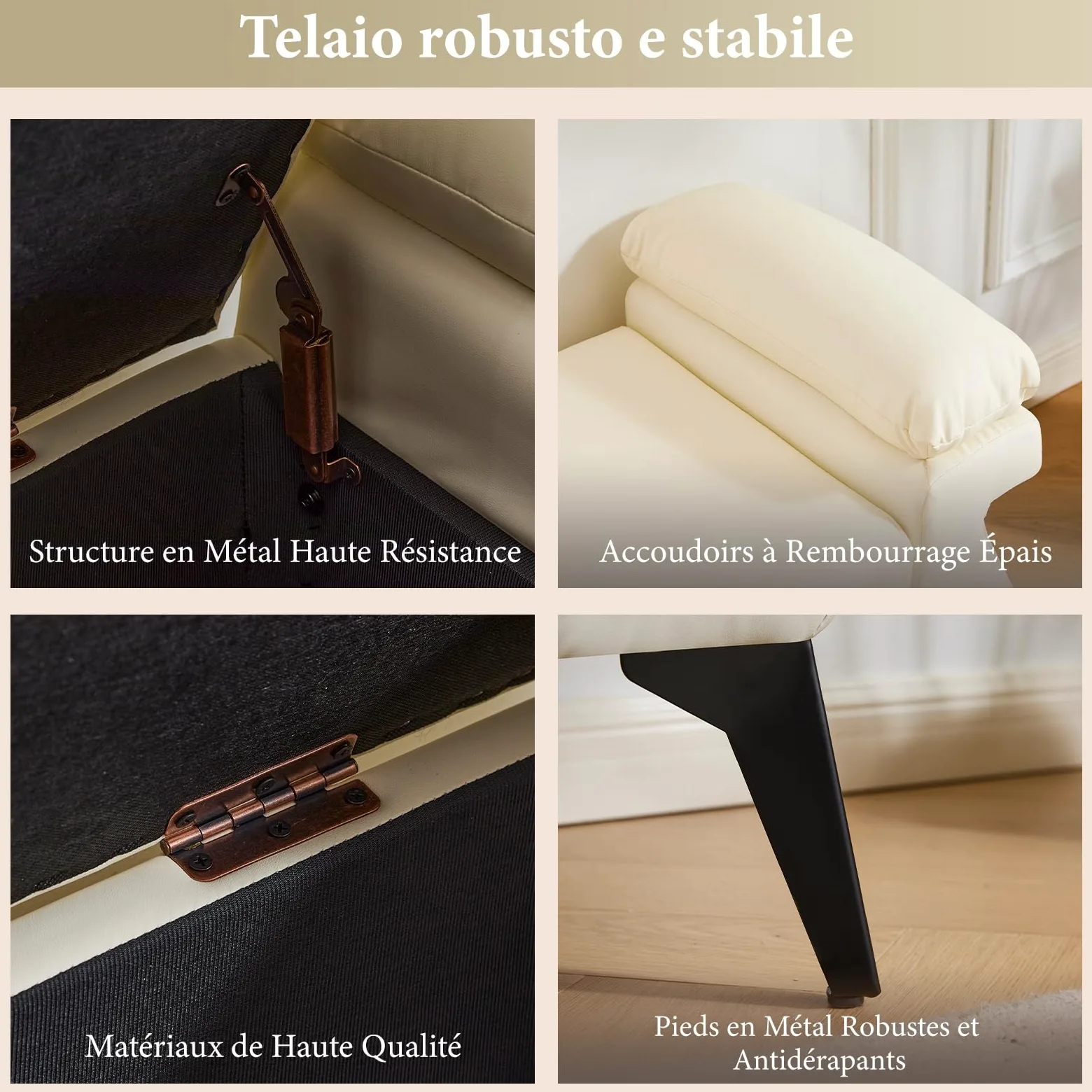 Panca Contenitore Camera da Letto 128x44x53cm, Panca Fondo Letto Matrimoniale, Cassapanca Pouf Organizzatore Ottomano in Pelle PU per Camera da Letto Soggiorno Ingresso, Beige