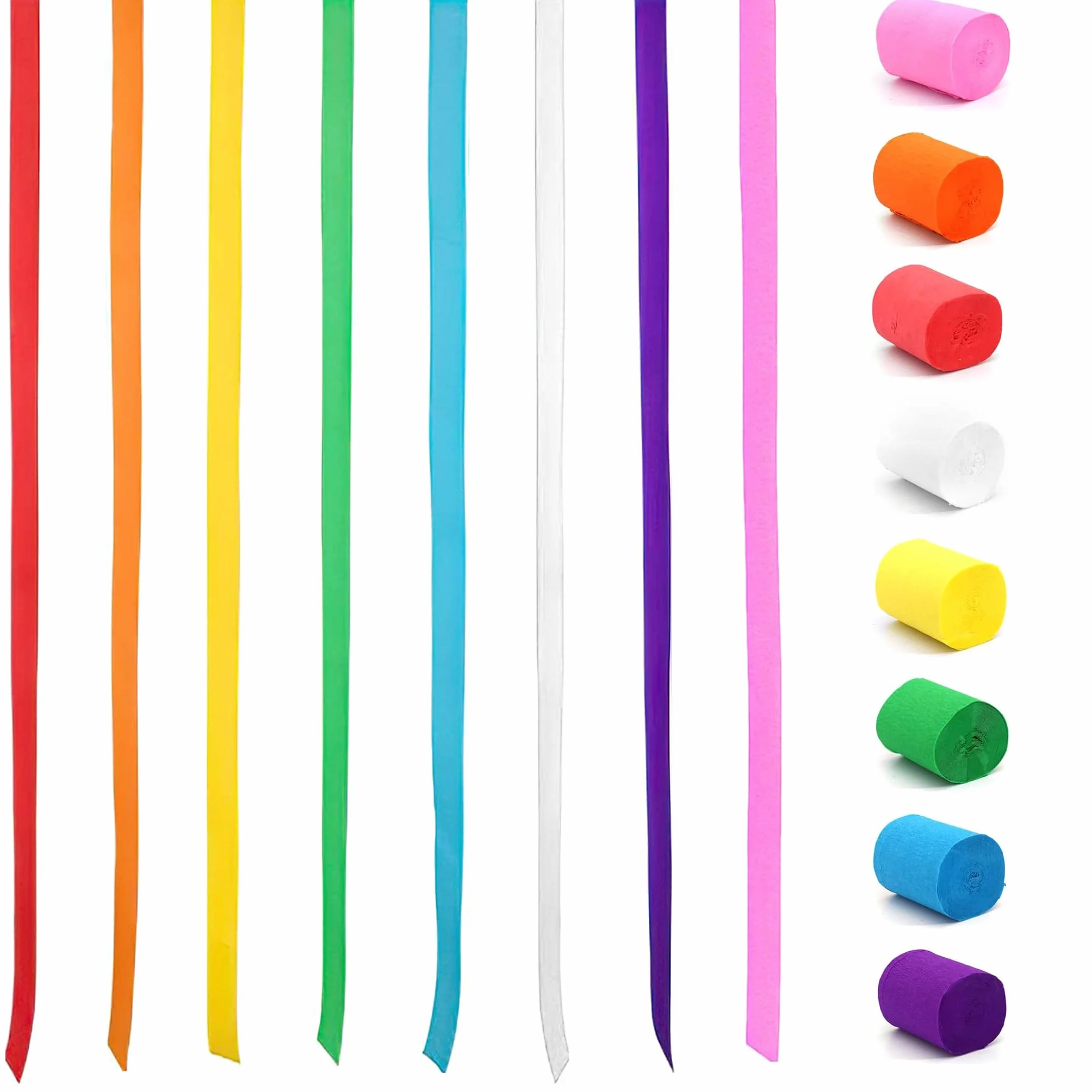 Carta Crespa Colorata 8 Rotoli 4,5 cm x 25 m Nastri Arcobaleno per Decorazioni Feste