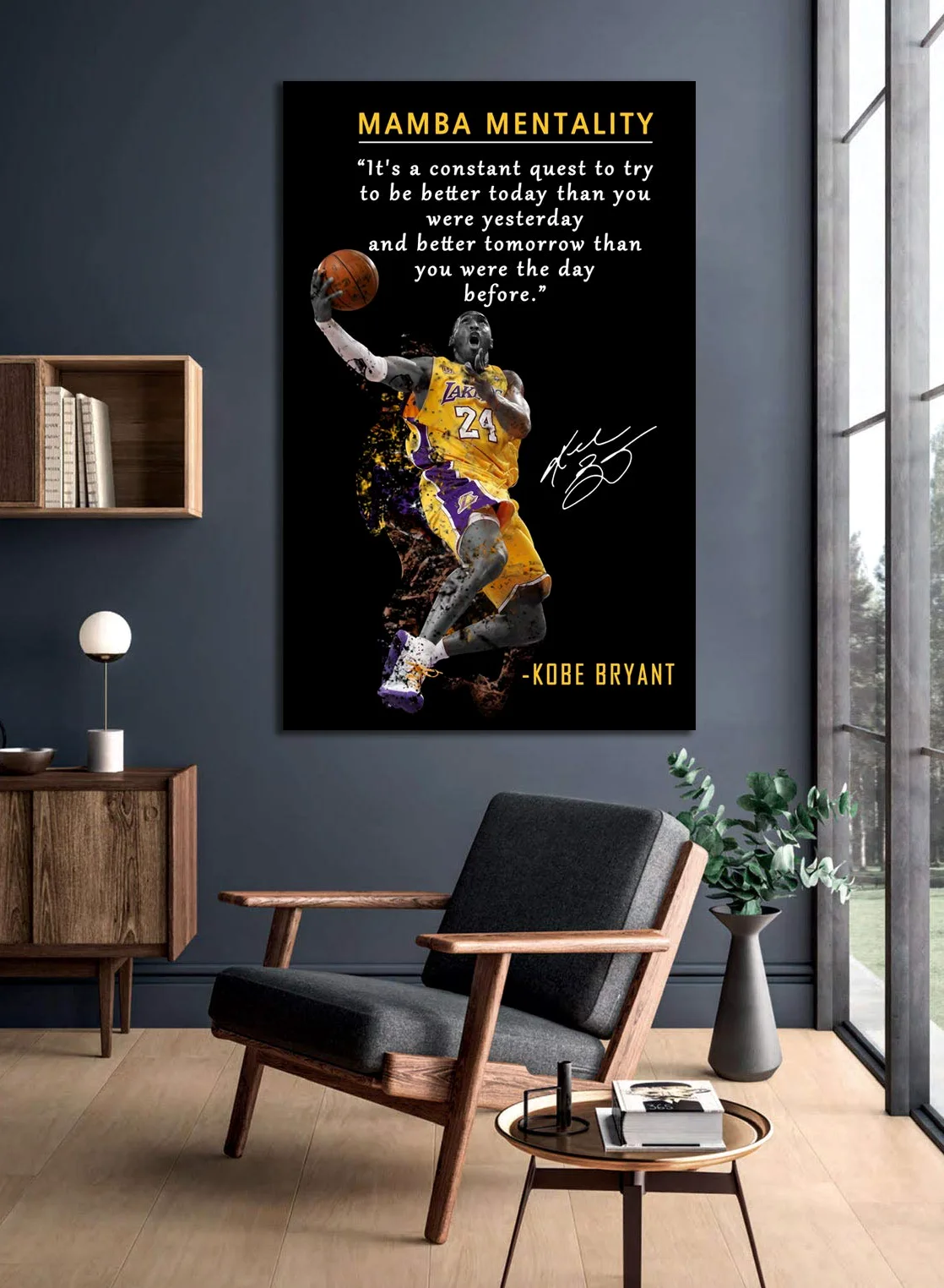 Poster motivazionale di Kobe Bryant • Mamba Mentality Citazione artistica da parete su tela • Pallacanestro Sport Home Decor • Opere motivazionali per casa, ufficio, palestra, decorazione da parete