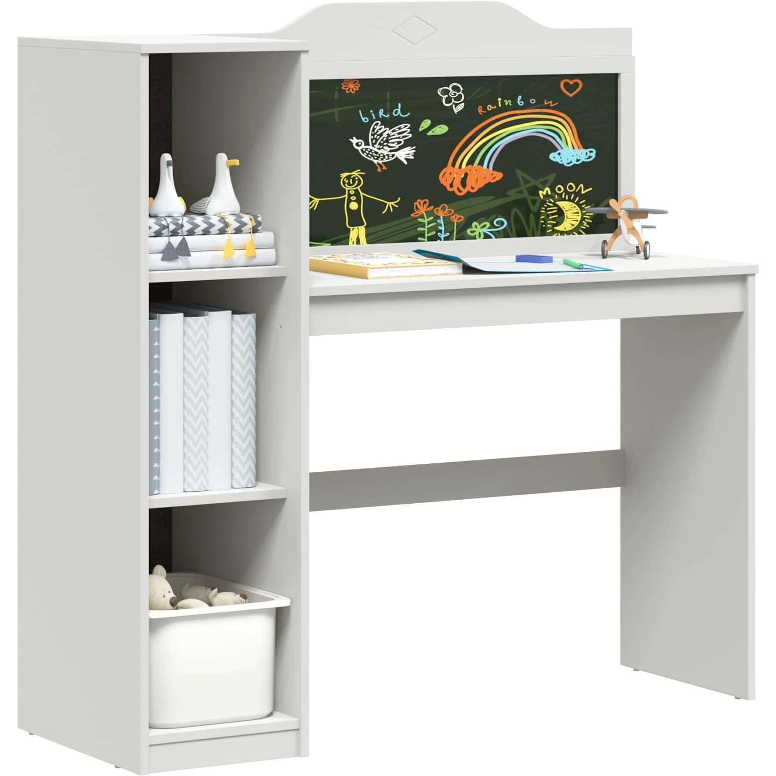 ROROS - Scrivania con ripiano aperto e lavagnetta in legno, 120 x 45 x 118,5 cm, colore: Bianco