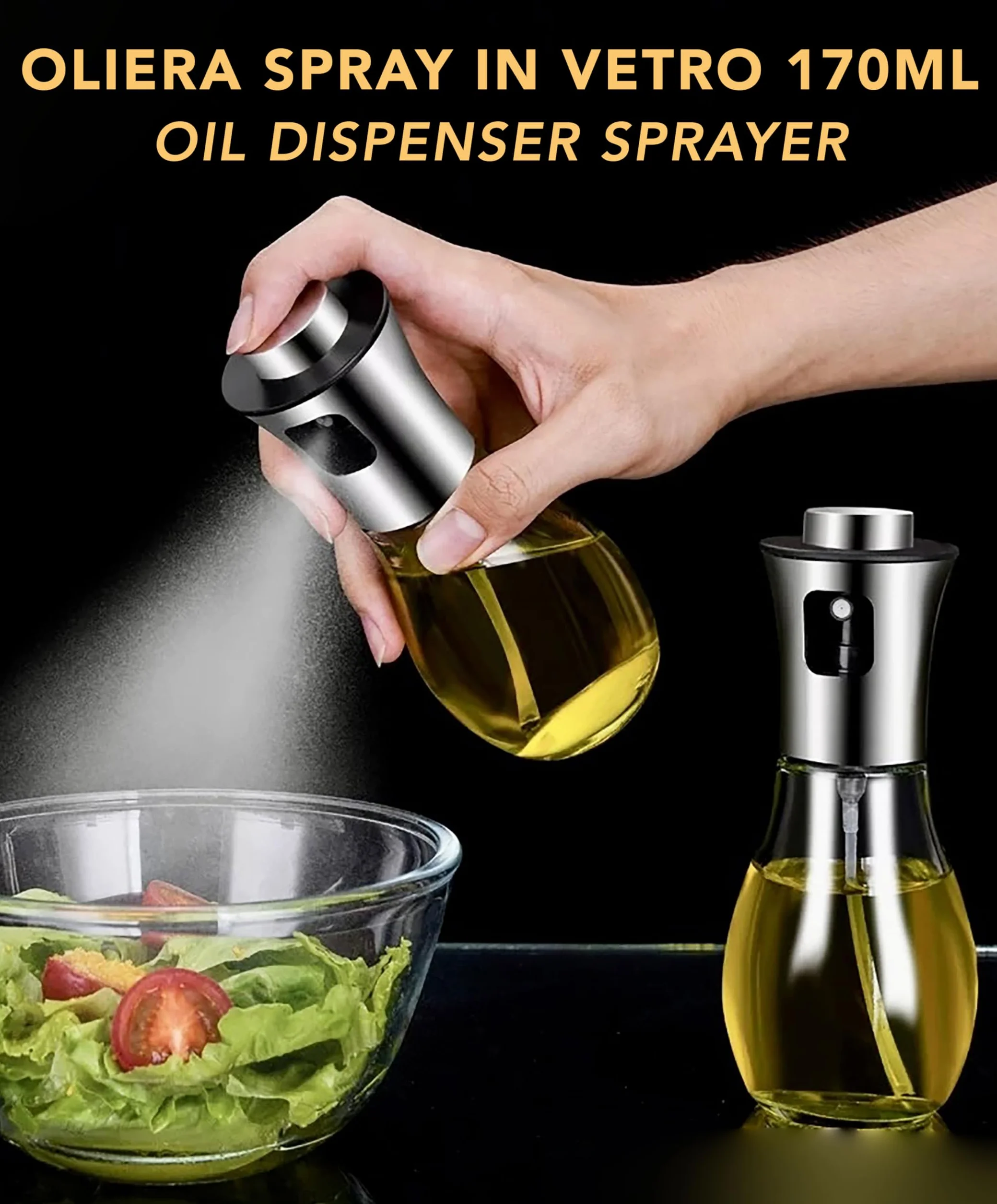 IPEA Oliera Spray in Vetro 170ml per Olio e Aceto - Nebulizzatore Dosatore per Casa Cucina