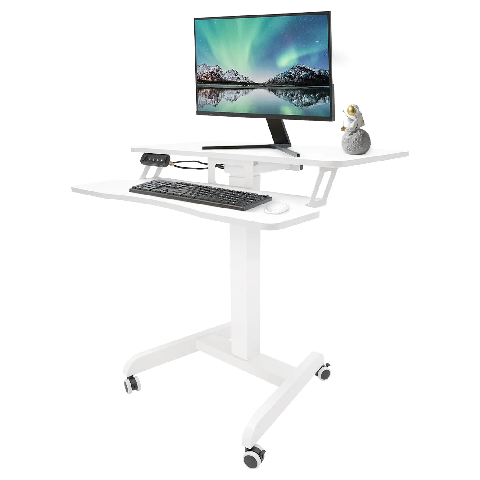 Scrivania elettrica a 2 Livelli con Altezza di rotolamento Regolabile, scrivania Mobile in Piedi, postazione di Lavoro Sit-Stand per Home Office, Bianca