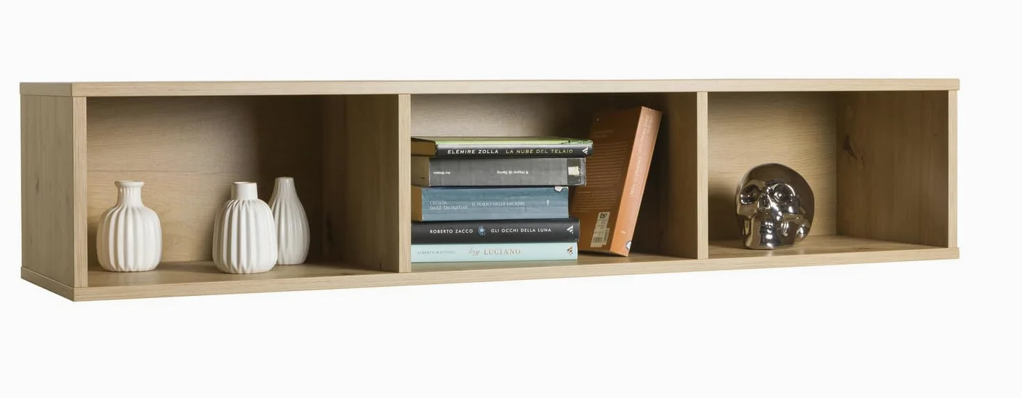 Composad | Pensile della Linea MUNDI con 3 Vani, Mobile Soggiorno, Salotto, Moderno ed Elegante, (LxAxP) 25x123,2x30 cm, Colore Rovere Mielato, Made in Italy