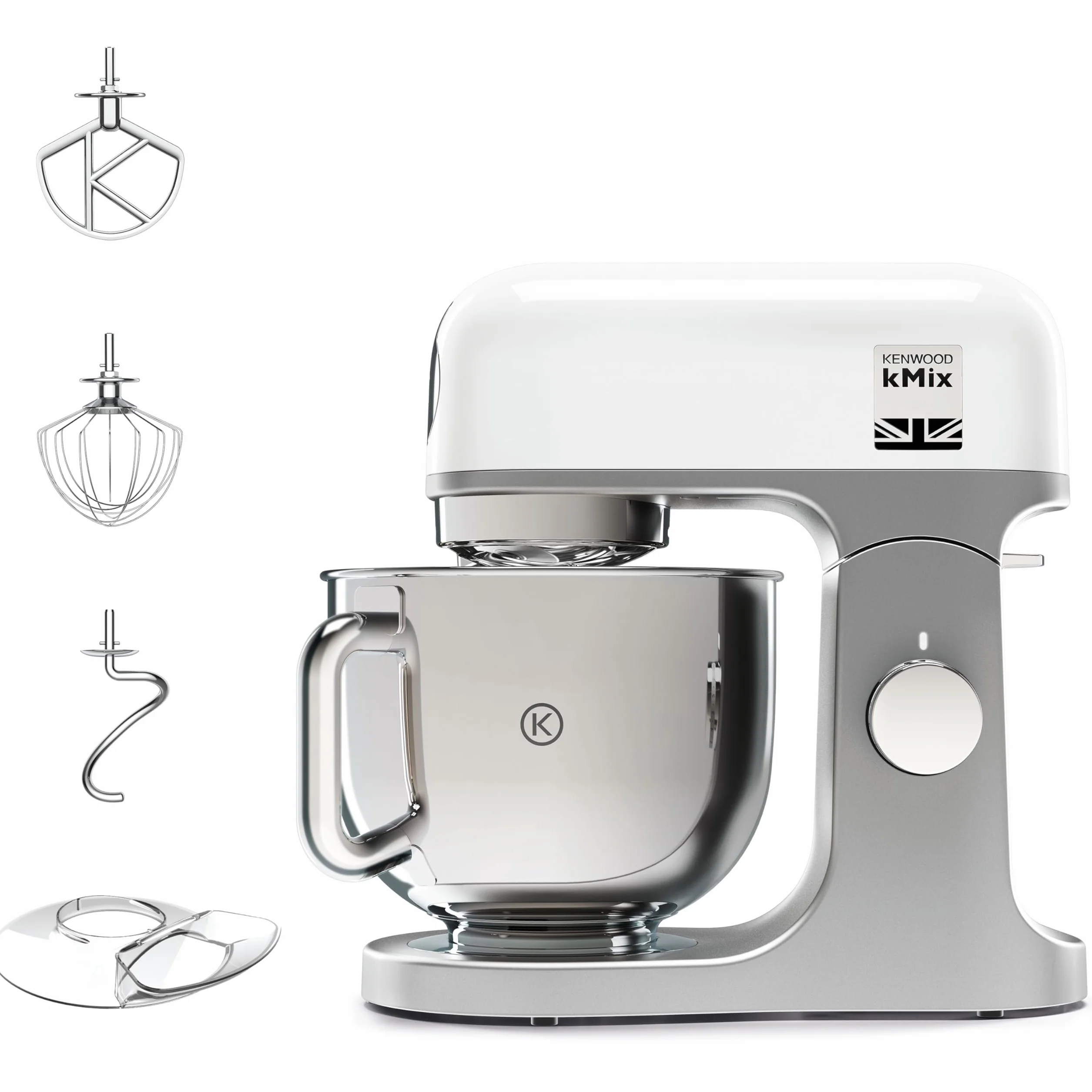 Kenwood KMX750WH KMIX Impastatrice Planetaria con Ciotola con Manico in Acciaio 5L, 3 Ganci di Miscelazione, Potenza 1000W, Personalizzabile con Oltre 20 Accessori Acquistabili Separatamente, Bianco