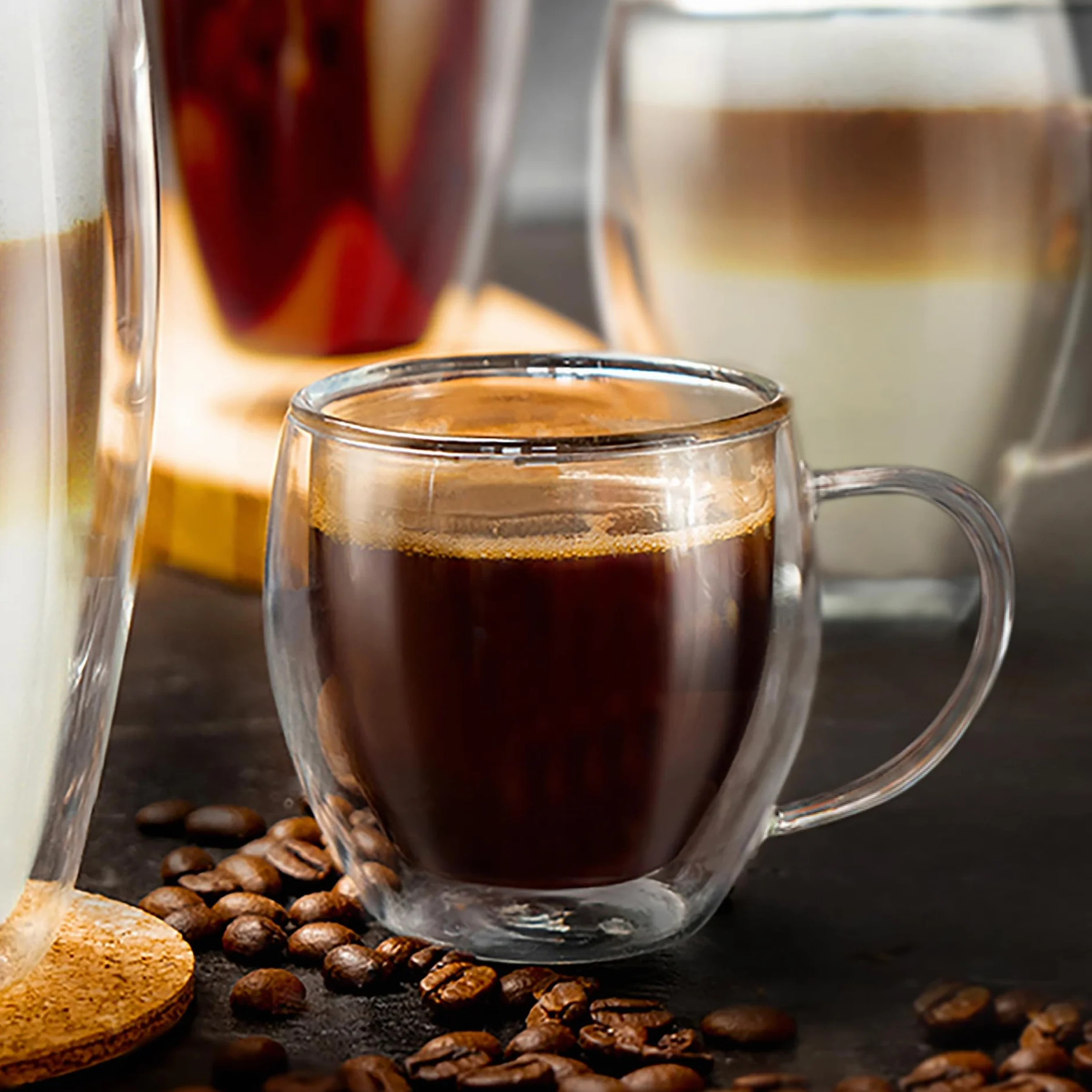 Set 6 Tazze Espresso 100ml Doppia Parete Vetro Borosilicato Effetto Galleggiante Bicchieri Termici Isolanti
