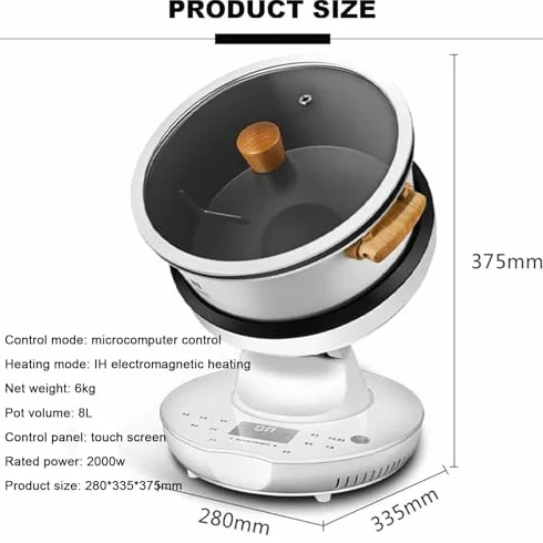 Macchina di cottura automatica 2000 W 8 l wok rotazione 360° fornello portatile