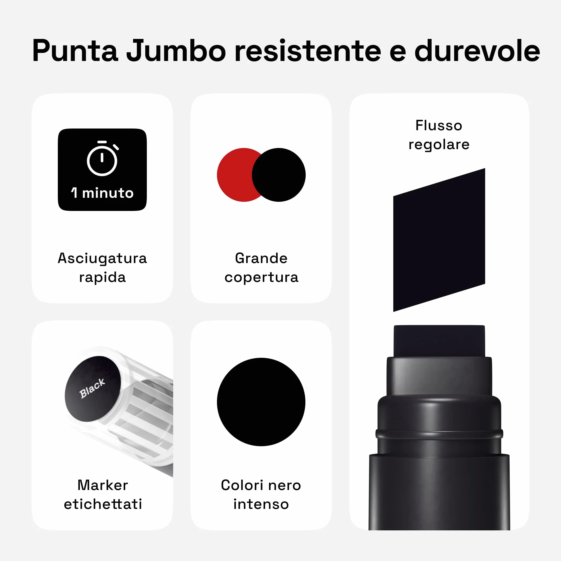 Artistro Jumbo Marker Pennarelli Neri Punta Grossa 15 mm Feltro Inchiostro Acrilico Nero per Pittura su Roccia Pietra Ceramica Vetro Legno Tela Cf. 5