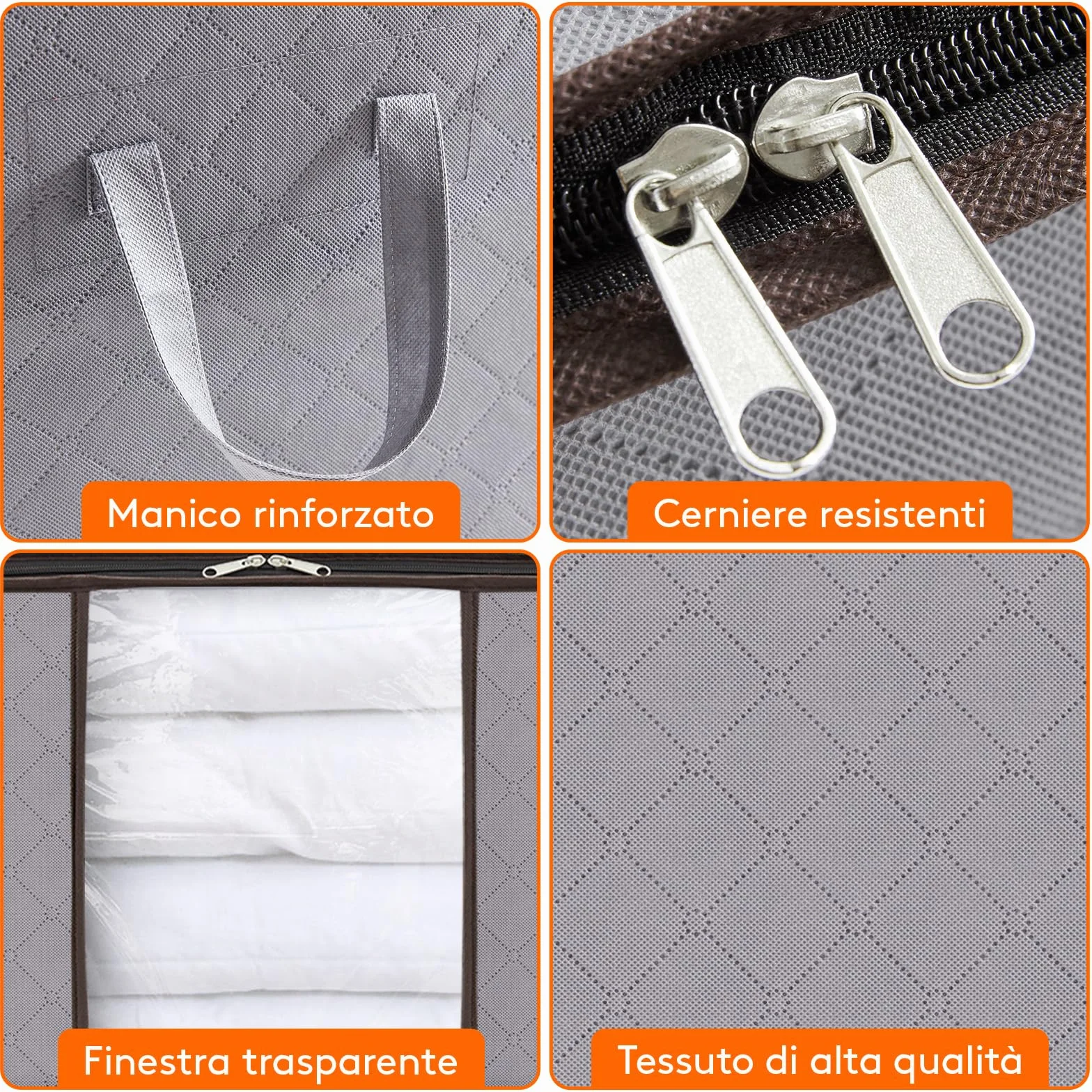 Lifewit Scatole per Vestiti, Contenitori per Armadio Pieghevole, Scatole per Armadio, Scatoloni trasloco, Organizzatore armadio per Vestiti, Coperte, Piumoni, Grigio Chiaro, 50 L, 4 Pezzi