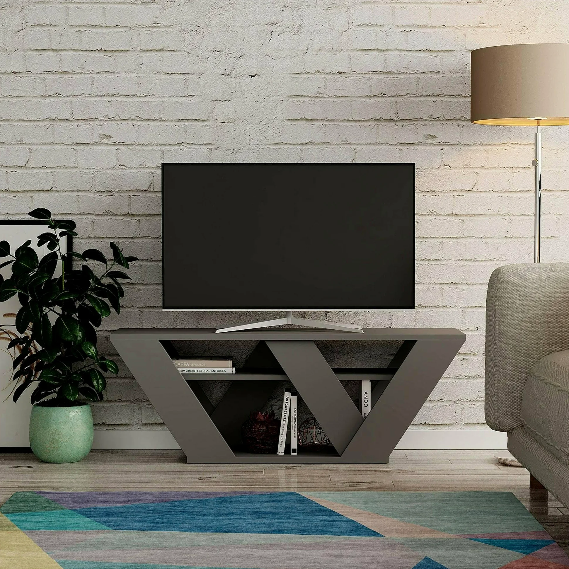 Dmora - Mobile porta TV Pegasus, Credenza da soggiorno, Armadio basso per TV, Base parete attrezzata, 110x30h40 cm, Antracite