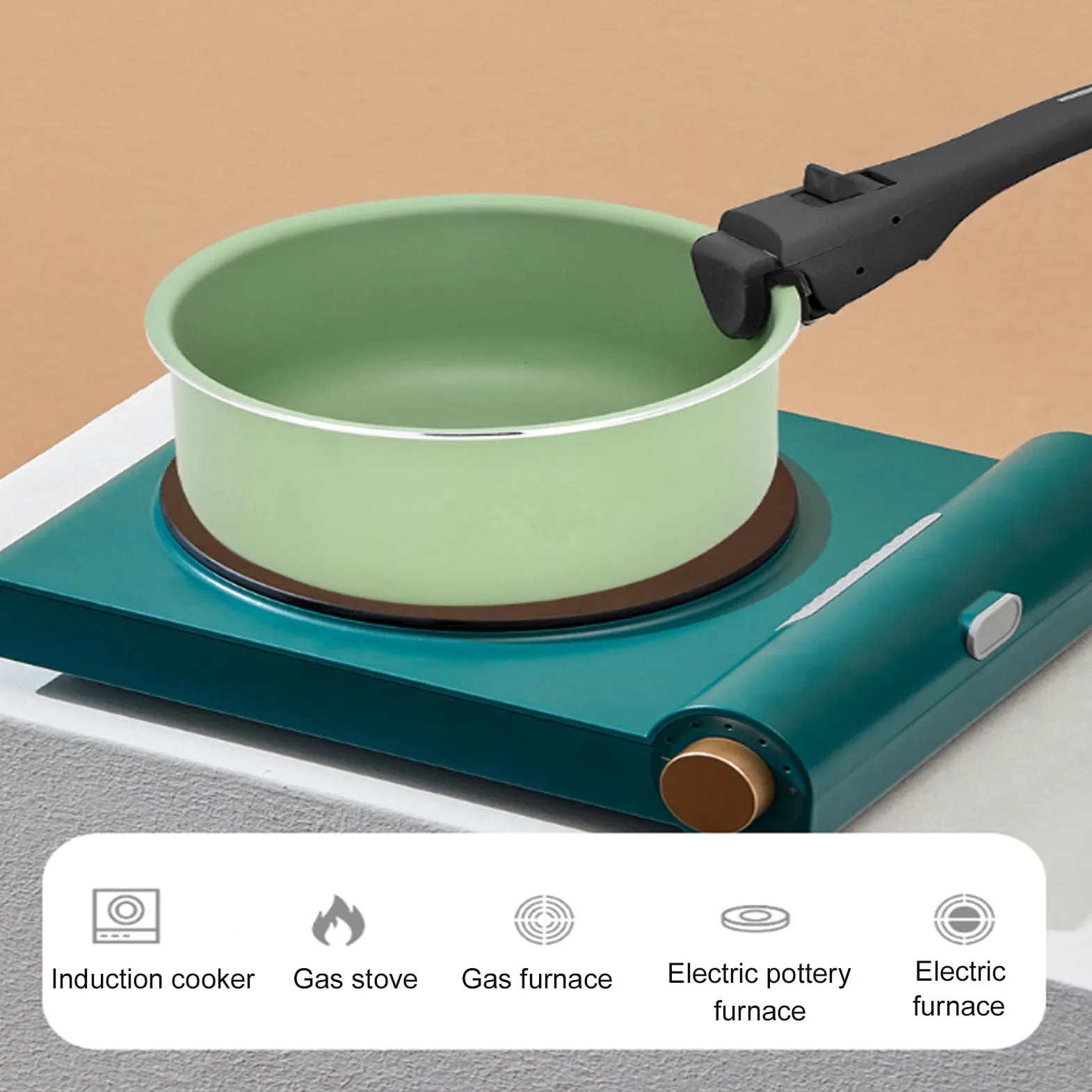 Set di pentole e padelle con manico staccabile, set di 3 pentole da cucina antiaderenti per tutti i fornelli, set di pentole impilabili per campeggio, lavabili in lavastoviglie, verde
