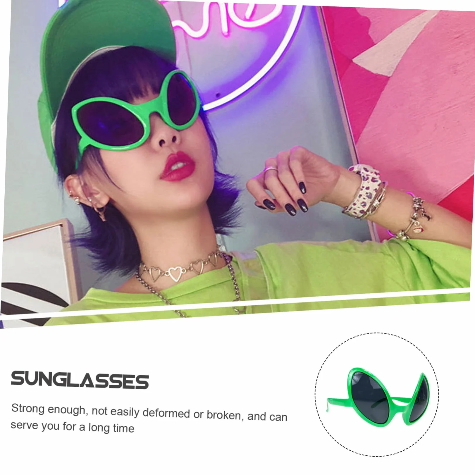 CLISPEED 2 Pezzi Occhiali da Sole Cosplay Festa Lenti Grigie Montatura Verde Accessori Party Photobooth Costume Alieno