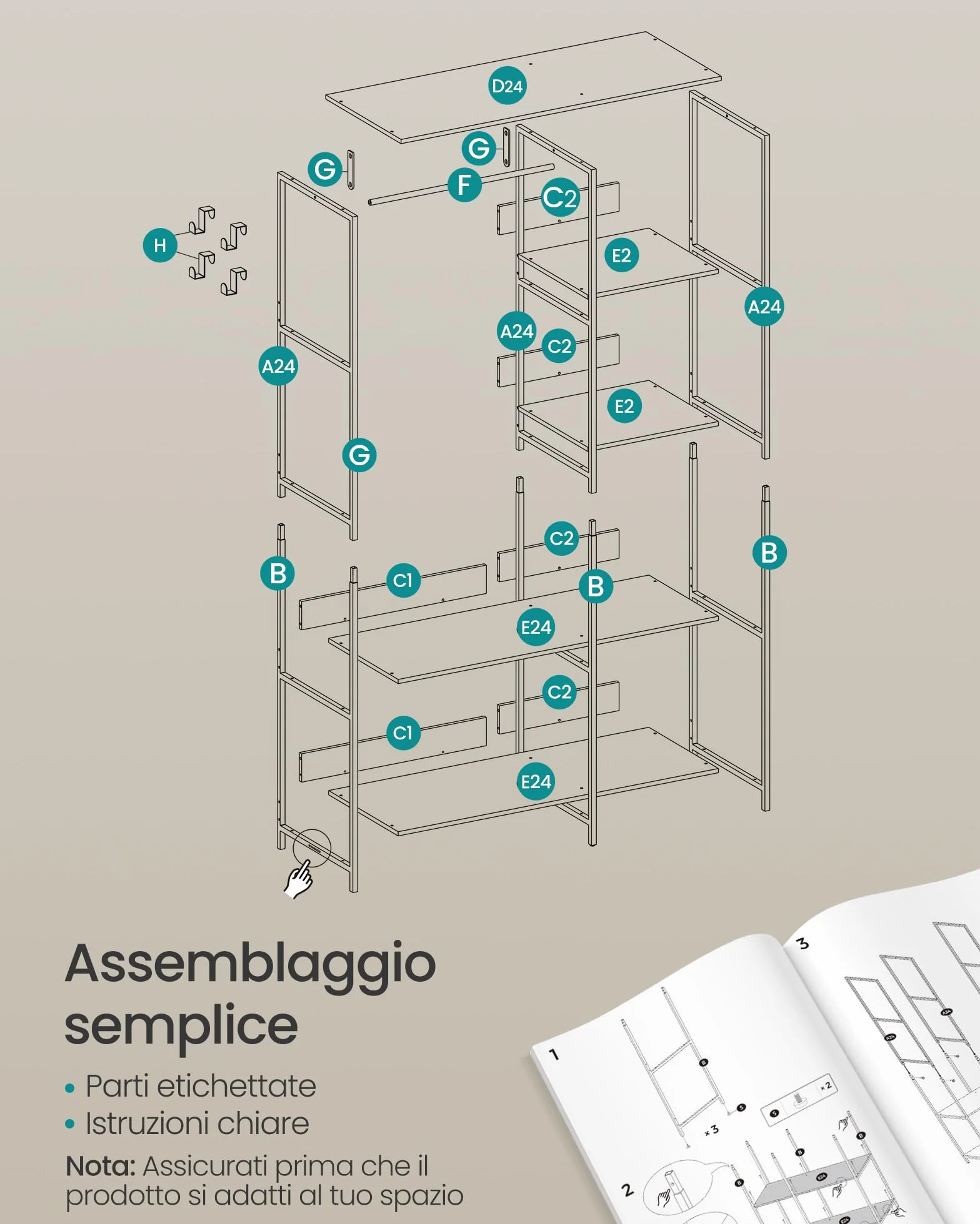 SONGMICS Armadio Aperto con Aste e Ripiani, 98 x 40 x 181 cm, Marrone Vintage RGR024B01