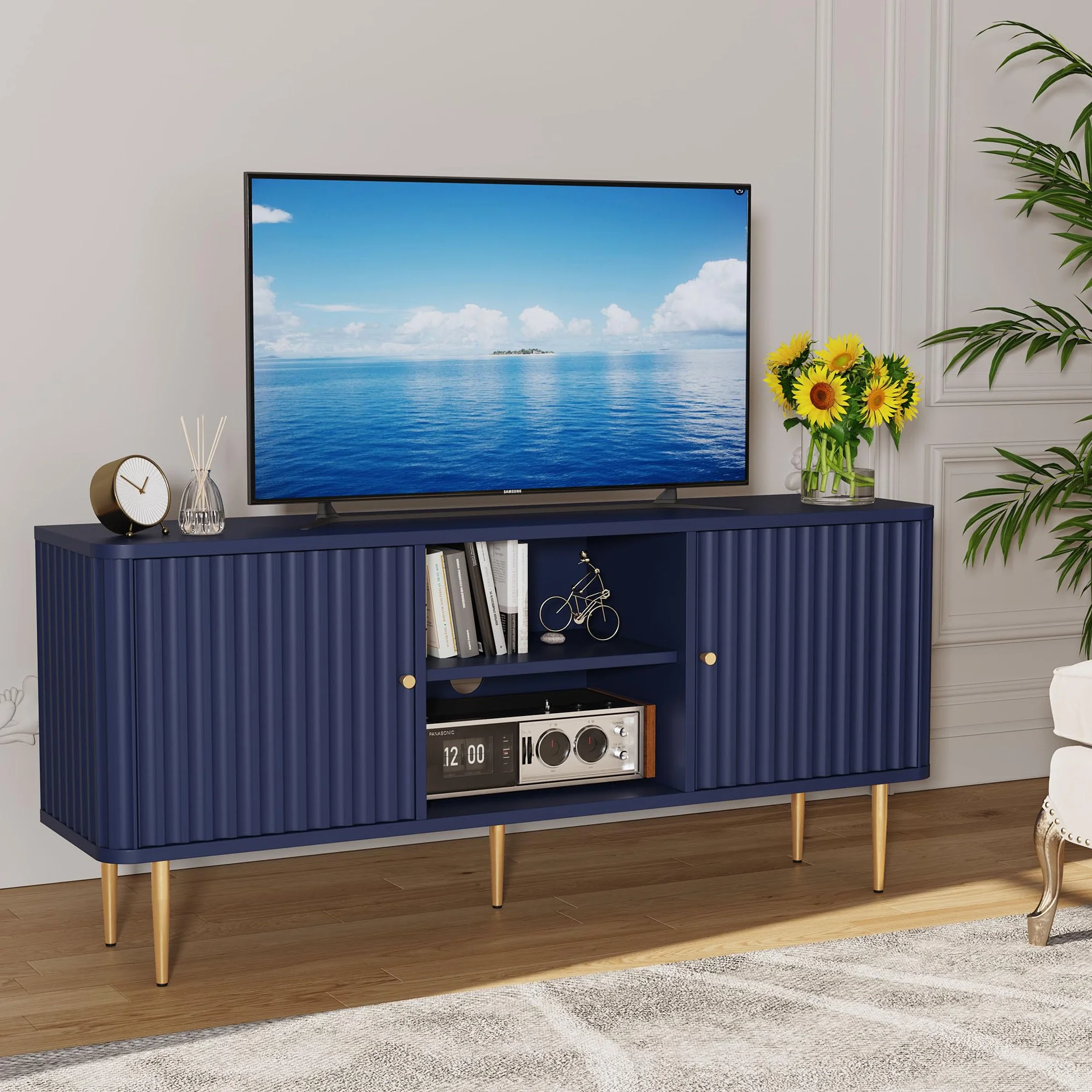 Mobile TV Soggiorno con 2 Ante, Mobile Porta TV Moderno in Legno per TV 55 Pollici fino a 65", Mobile TV Basso per Soggiorno, Camera da Letto