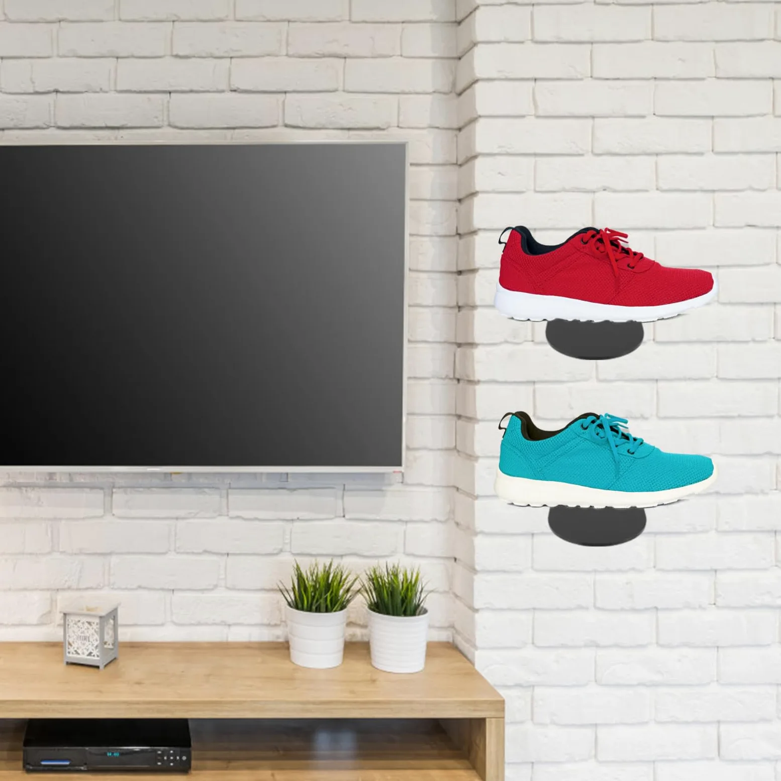 SHINEOFI Set da 6 Mensole Fluttuanti per Scarpe in Acrilico Nero Montaggio a Muro e Bordi Arrotondati, Espositore Raffinato per Scarpe Collezione e Attività Fisica