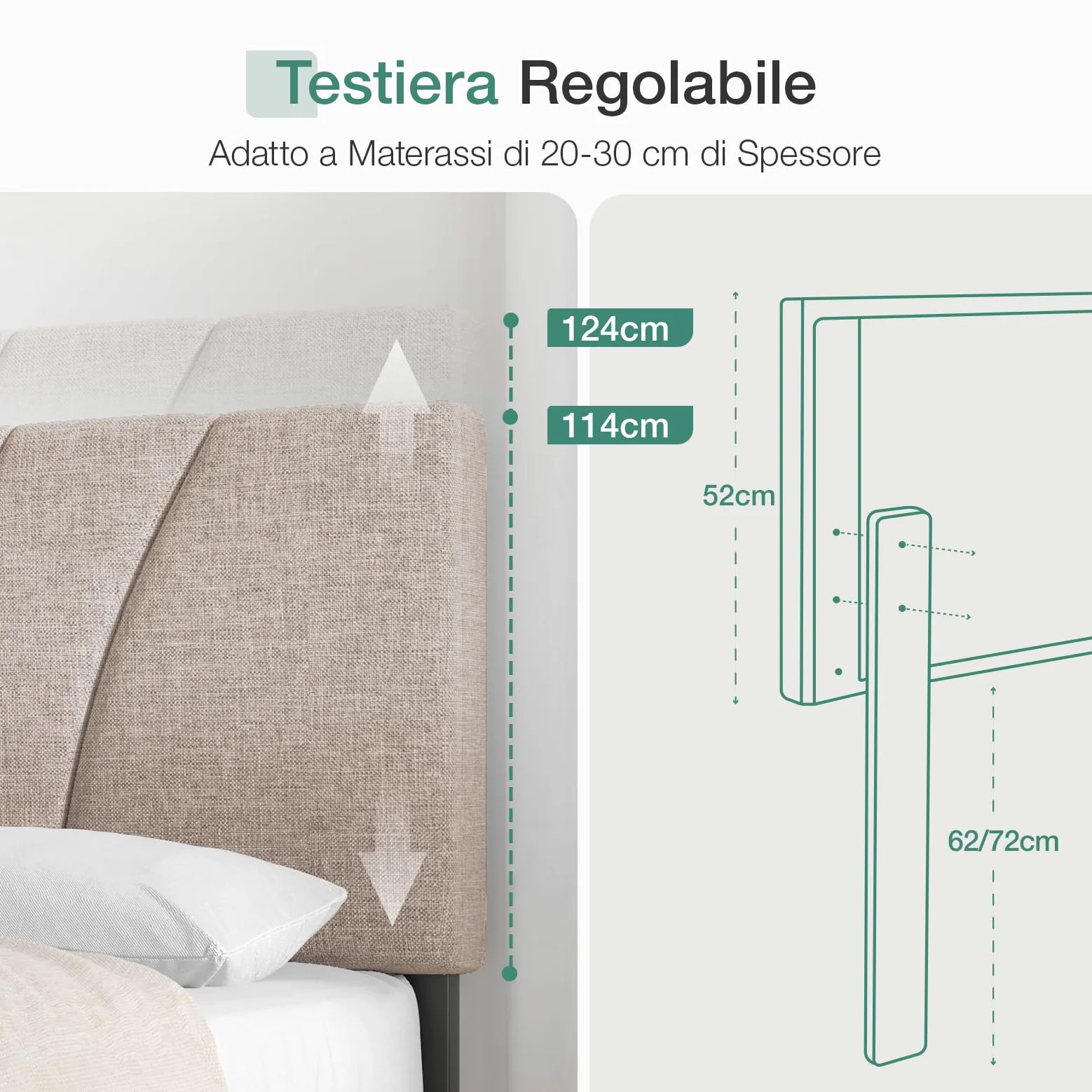 Novilla Telaio del Letto Matrimoniale 180x200 Rete Letto a Piattaforma Imbottito con Testiera Imbottita e Schienale, Supporto per Doghe in Legno, Facile da Montare, Beige