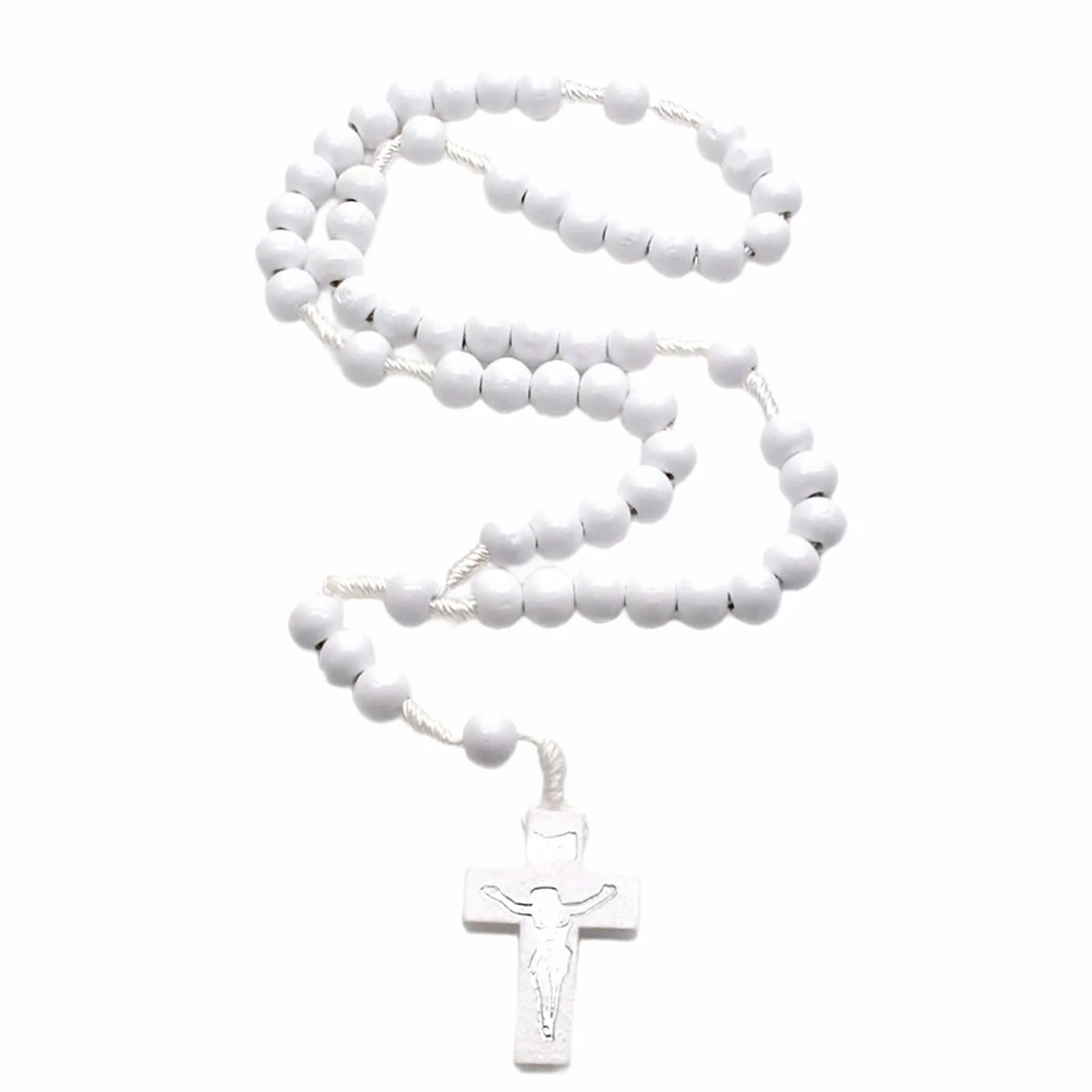 Rosario in legno bianco con croci per fedeli preghiera religiosa unisex con croci per meditazioni e pace
