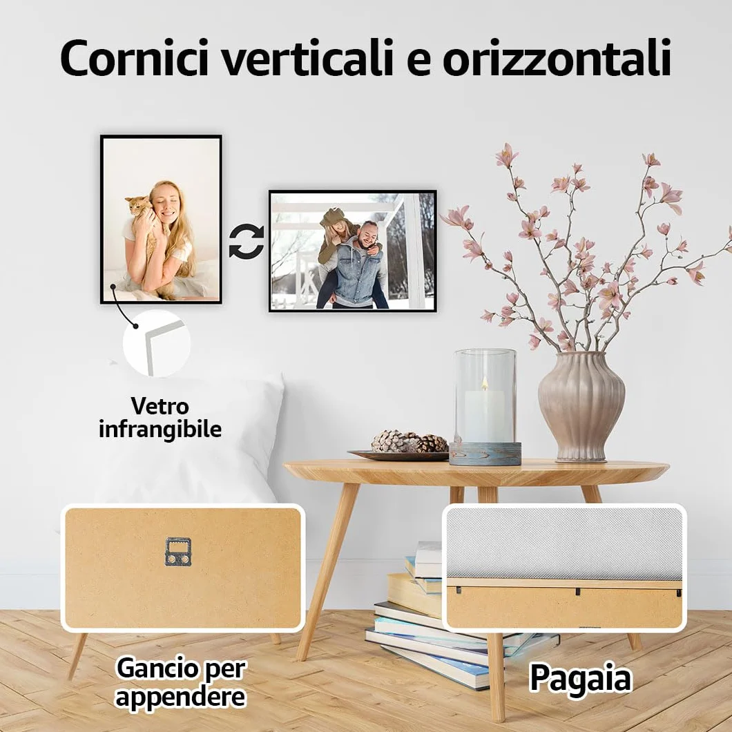 Estancia Cornice Portafoto Nera 20x30 cm Vetro Plexi Infrangibile