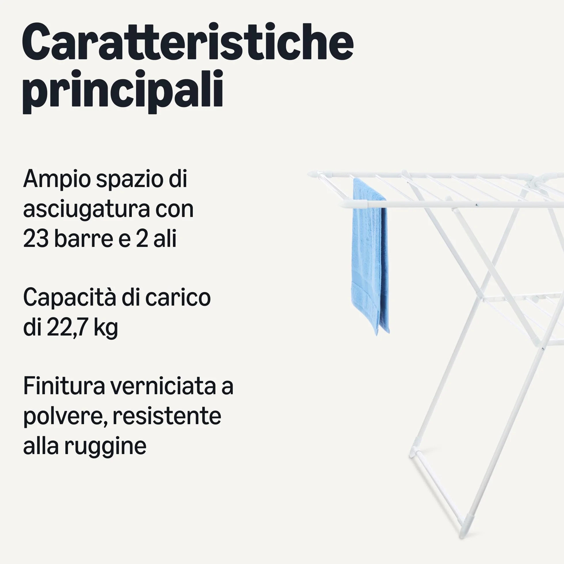 Amazon Basics Stendibiancheria pieghevole a 2 ali in metallo 154,9 x 60 x 99,8 cm bianco