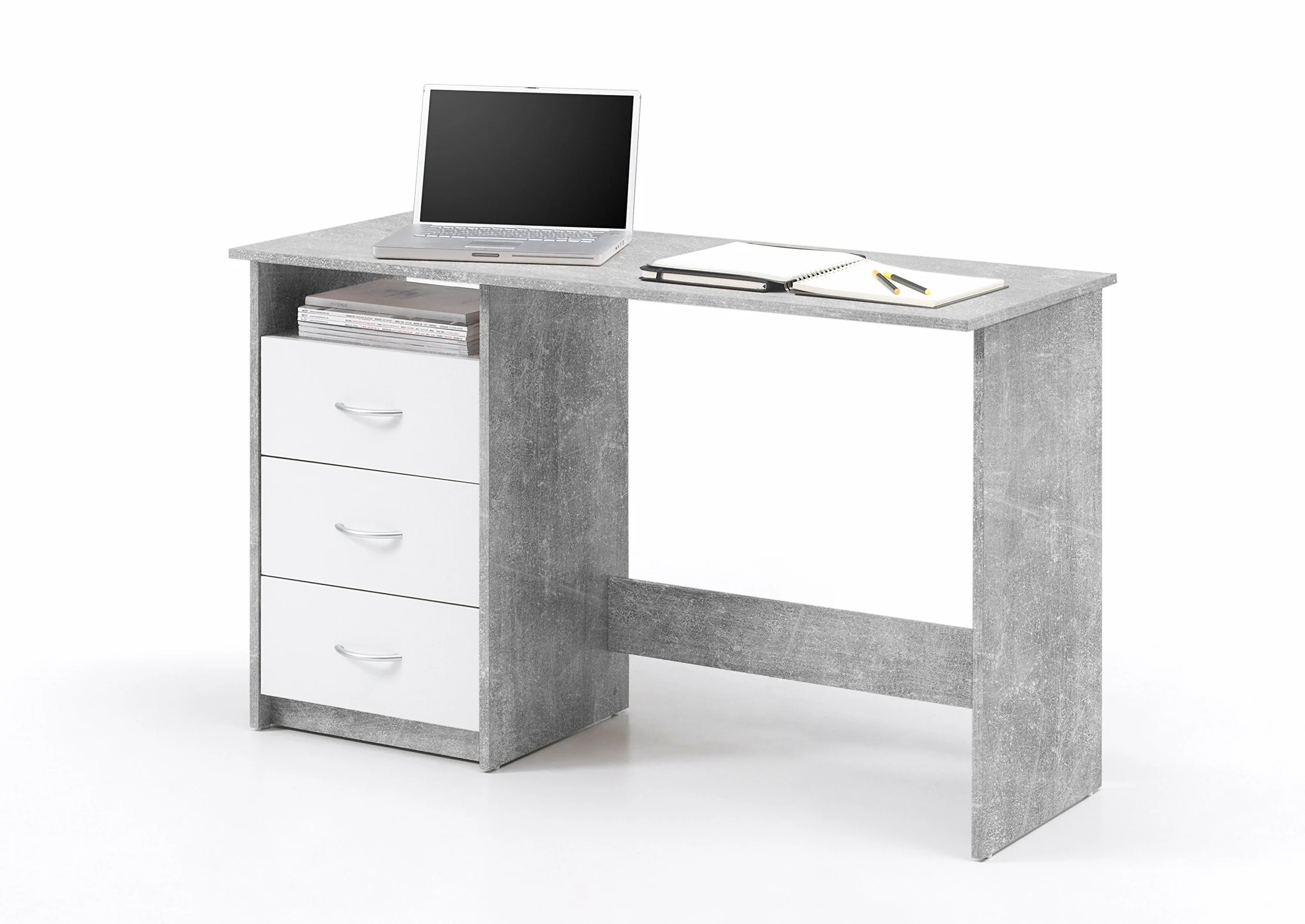 AVANTI TRENDSTORE - Adria - Scrivania con 3 cassetti bianchi ed 1 vano aperto, in legno laminato, disponibile in 3 diversi colori (Grigio)