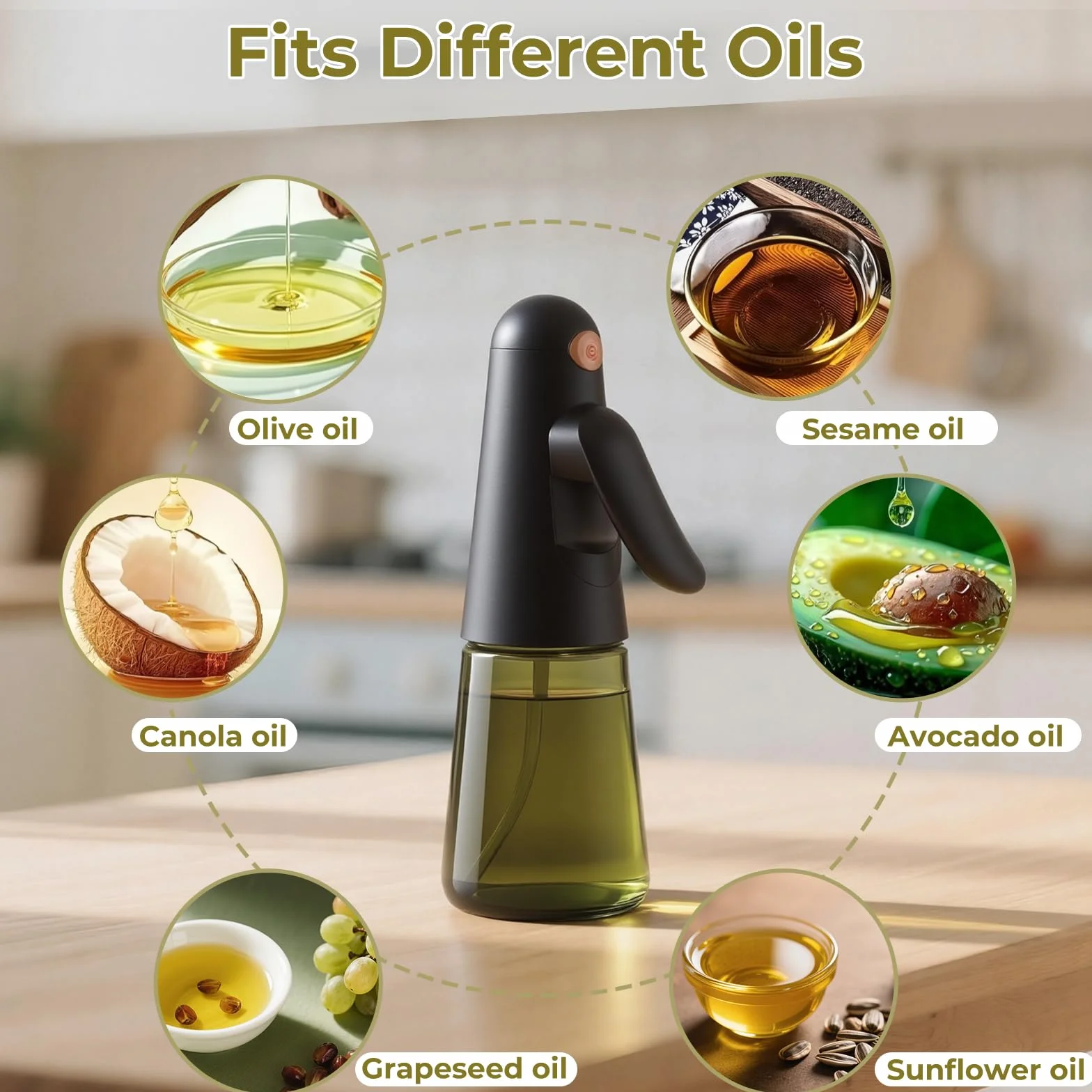 Euqvunn Spruzzino Olio per Friggitrice ad Aria 200ml Vetro Anti-Luce Design Anti-Fuga 360° Oliera Spray Cucina con Pennello Nero