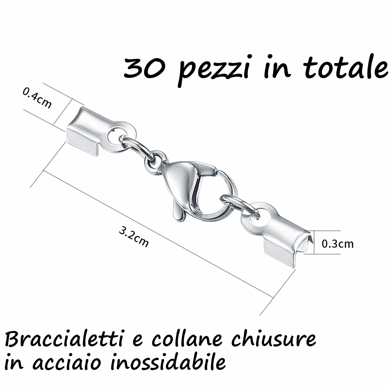 VEGCOO 30 Pezzi Chiusura Moschettone in Acciaio Inox Fermagli, Aragosta Fermagli Acciaio Inox Ganci Chiusure, Chiusura per Gioielli per Creazione Braccialetti Bigiotteria Fai Da Te