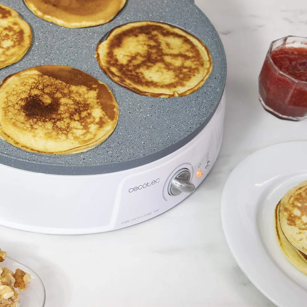 Cecotec Crepe Maker Fun Crepe stone Twin 1200W 30.5 cm Antiaderente RockStone Piastra Reversibile Termostato Regolabile Rullo Spatola