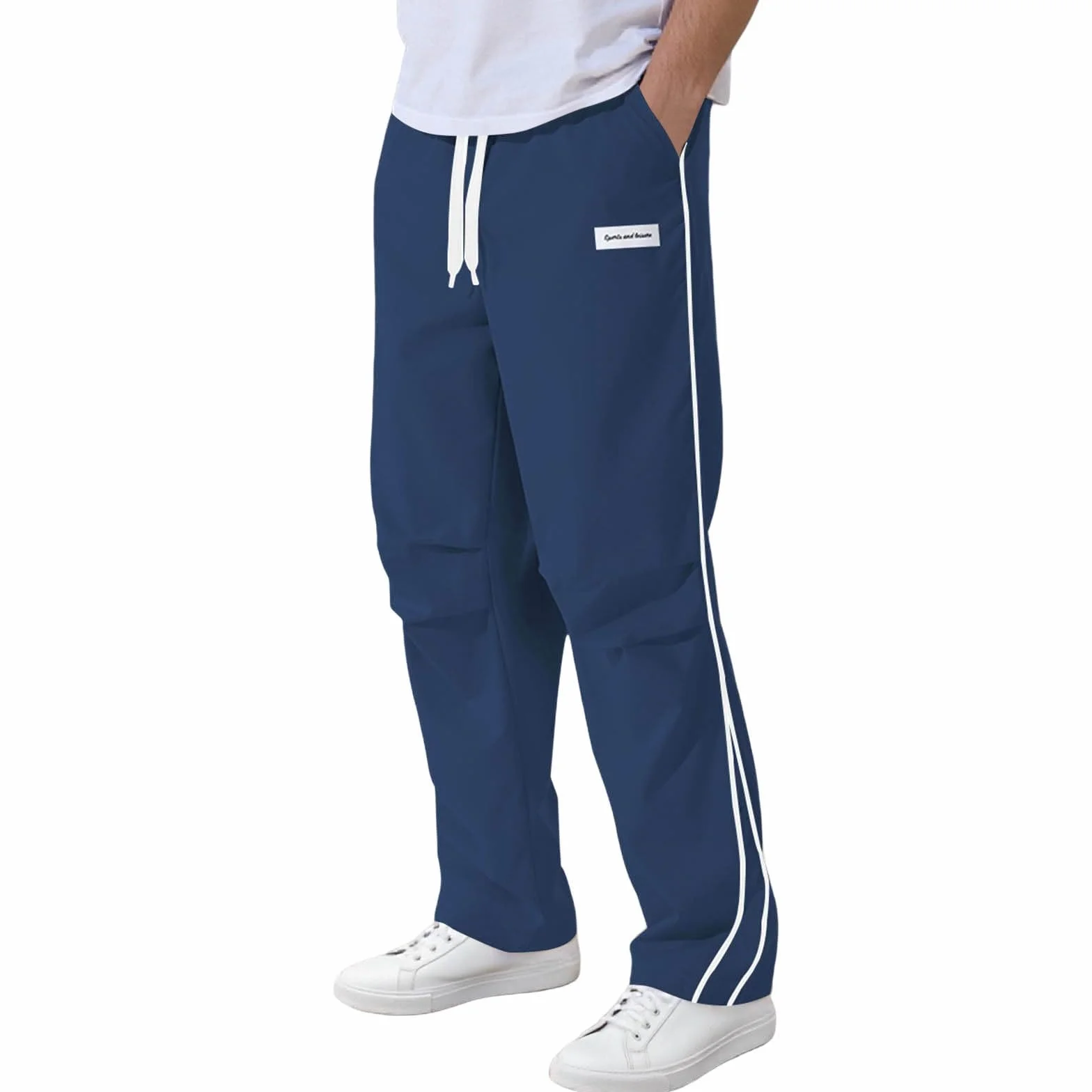 Generisch Pantaloni da jogging da uomo a strisce laterali, pantaloni lunghi da allenamento, con tasche, con coulisse, per il tempo libero, da uomo, senza polsini, pantaloni sportivi
