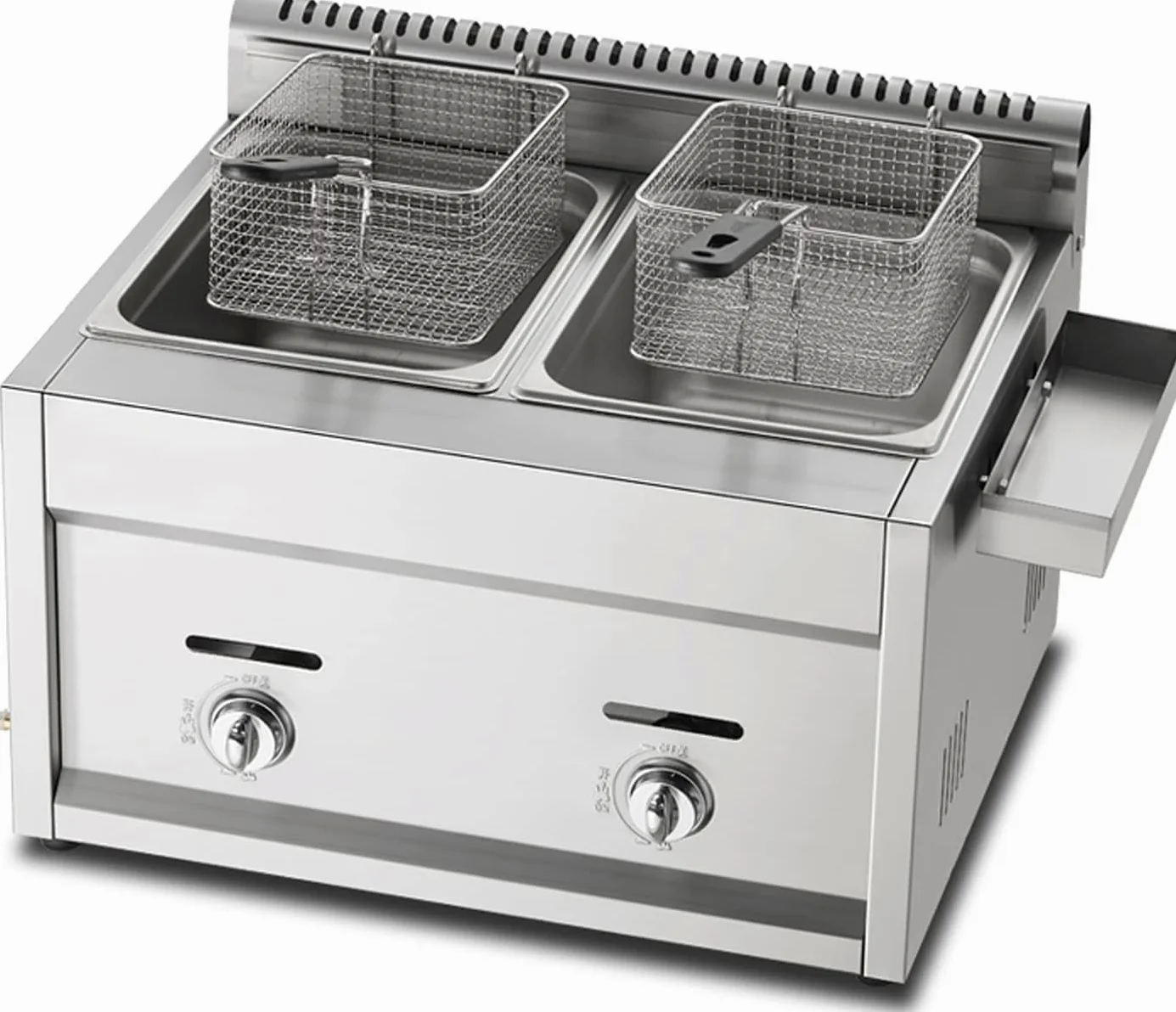 Friggitrice a gas GPL a doppio serbatoio, in acciaio inox, con cestello e coperchio, per cucina e ristorante