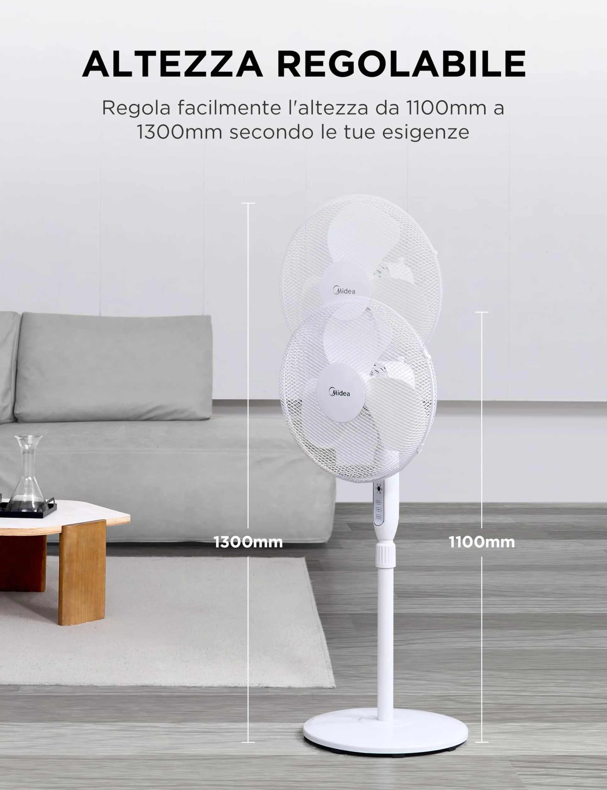 Midea MFS400M0APW0 Ventilatore a Piantana 40W Telecomando Altezza Regolabile 1,1-1,3m Bianco