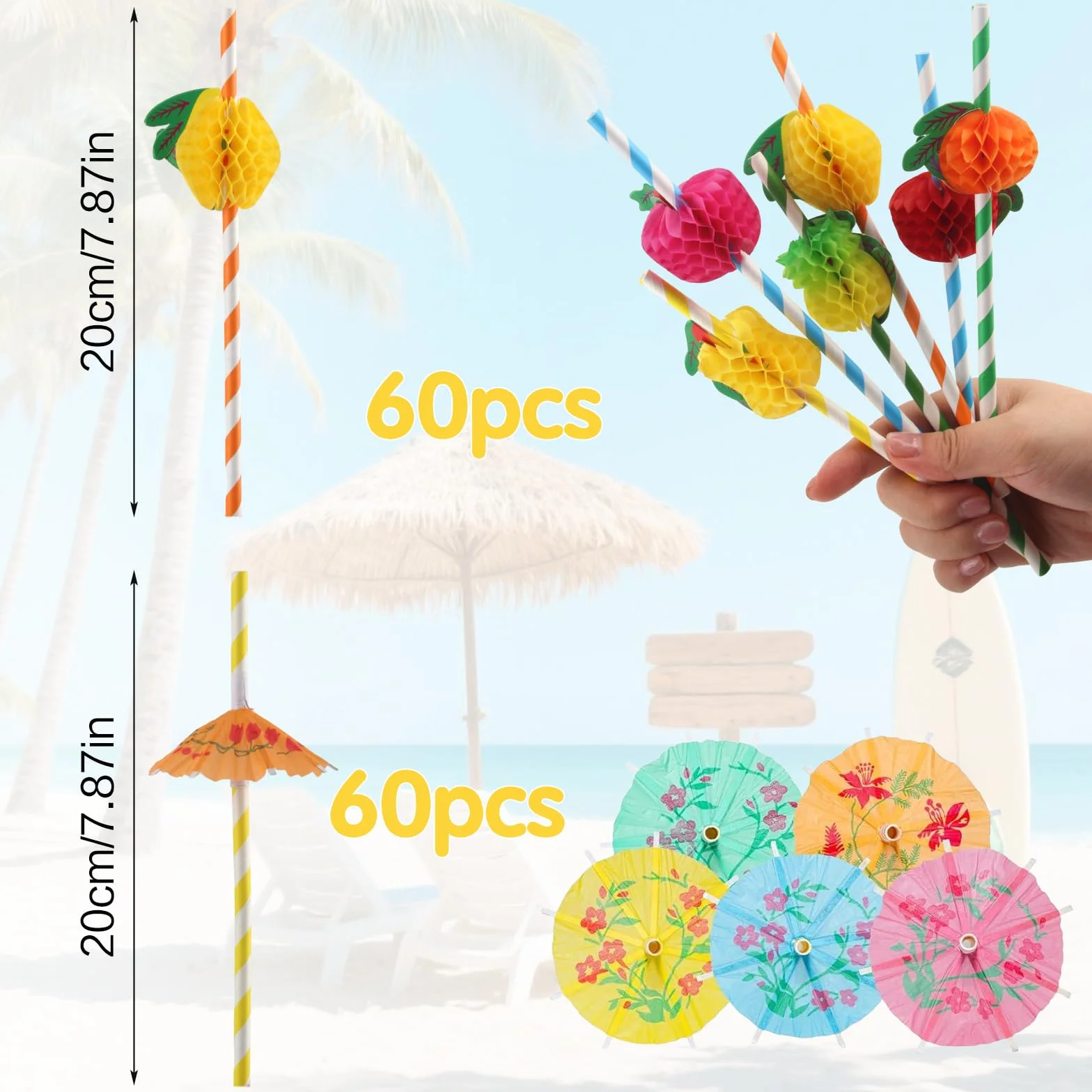60 Cannucce per Frutta 60 Cannucce a Forma di Ombrello Divertenti Decorazioni per Bevande Adatte per Torte Frutta Gelati Bevande Succhi Decorazioni per Cocktail (120 Pezzi)